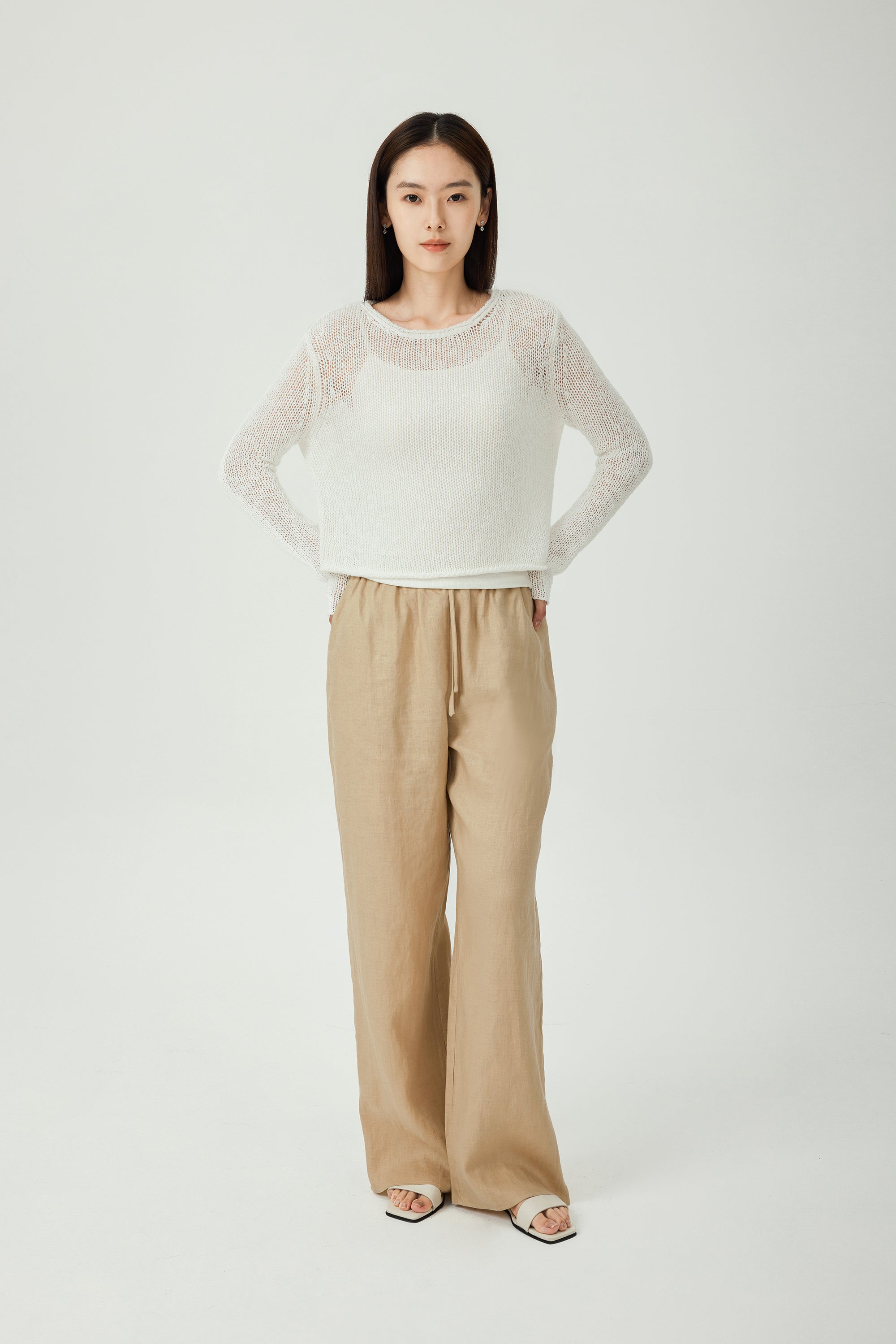 DEMI cotton-linen crochet top (White)