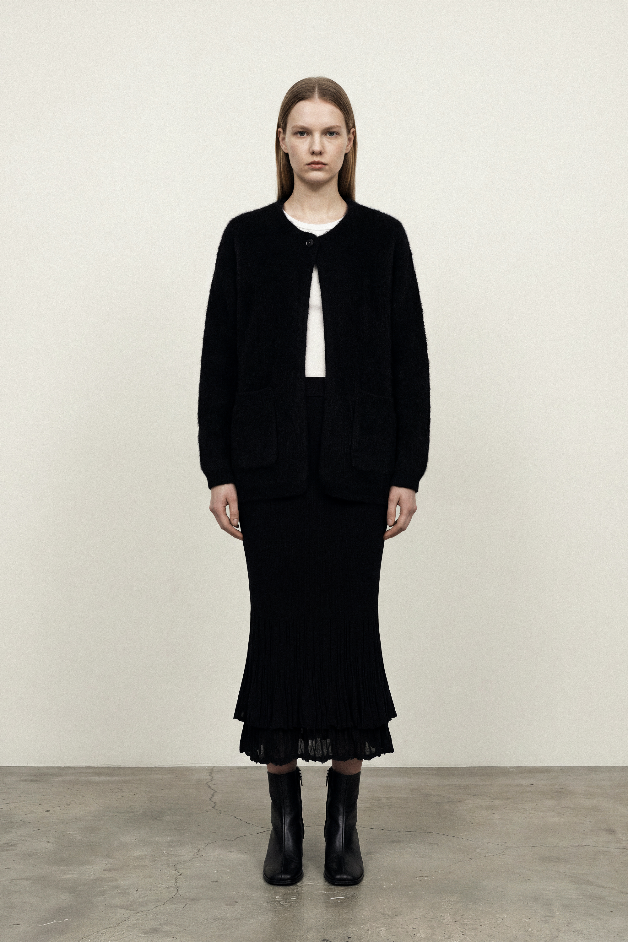 DOUBLE-LAYER midi skirt (Black)