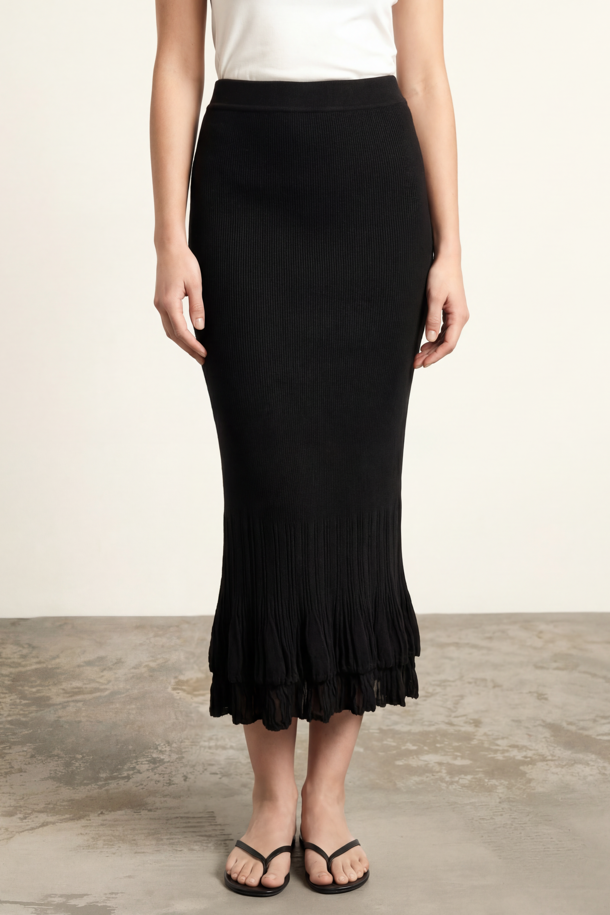 DOUBLE-LAYER midi skirt (Black)