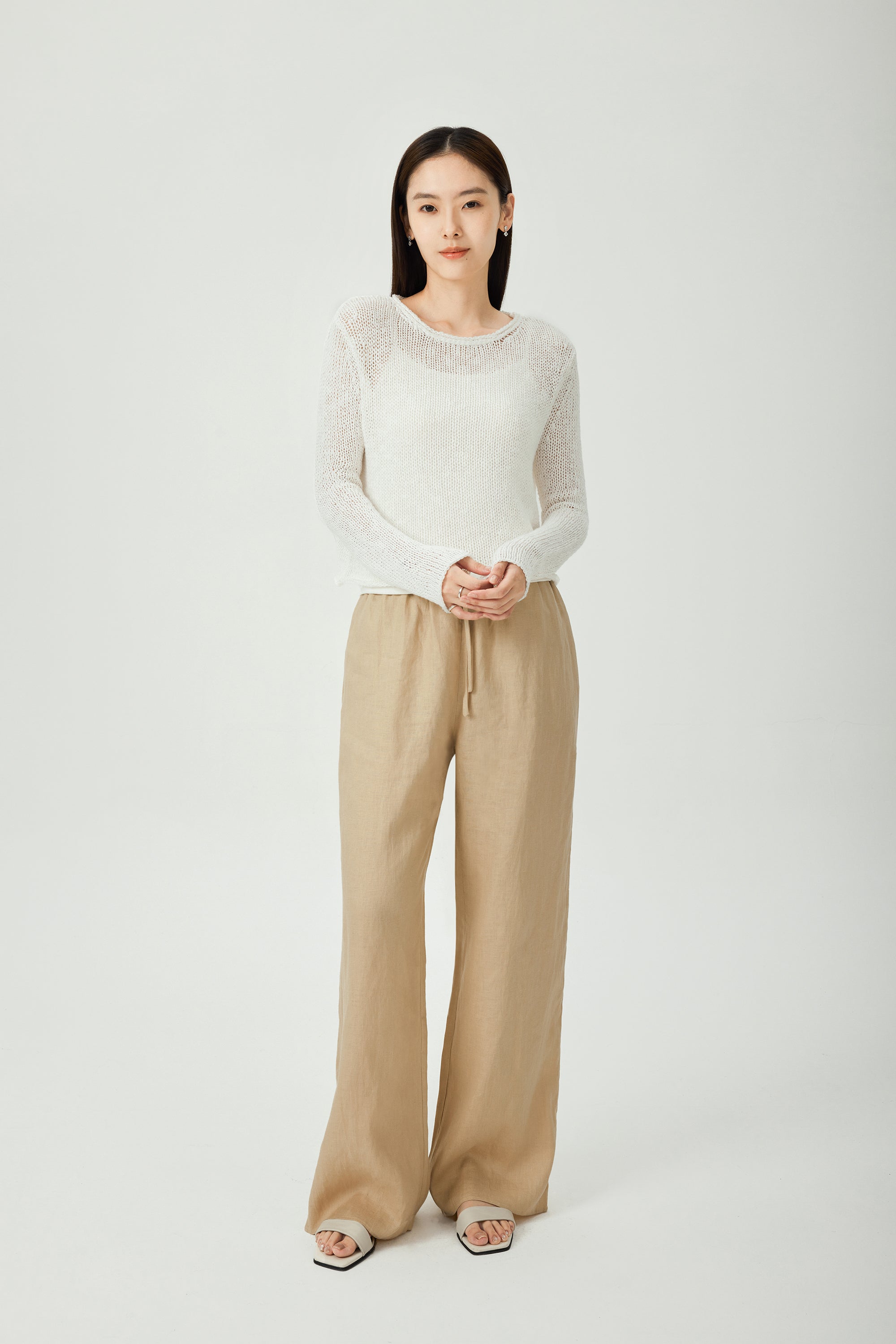 NACCA 亞麻寬褲(卡其色)