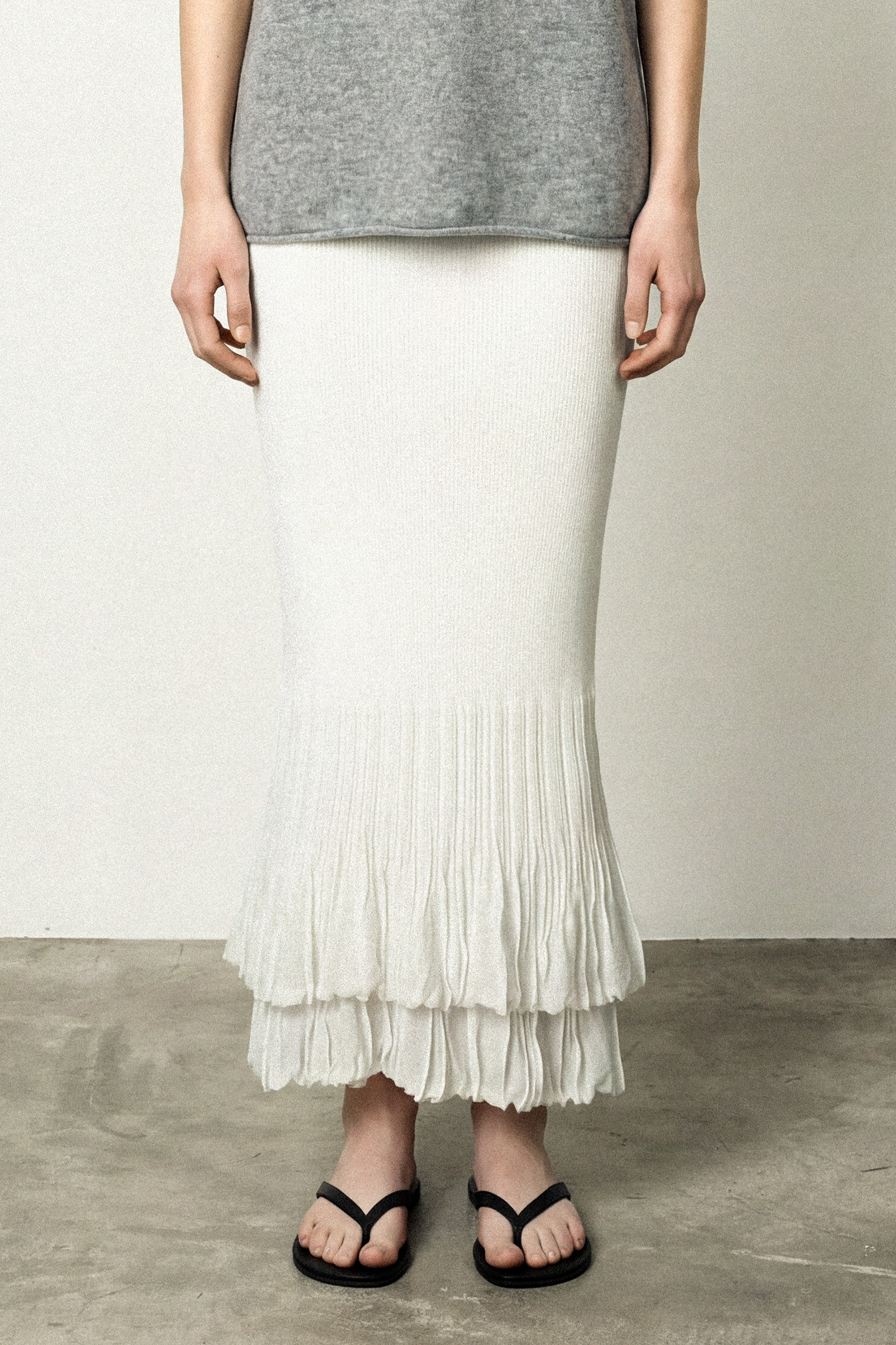 DOUBLE-LAYER 中長裙(白色)