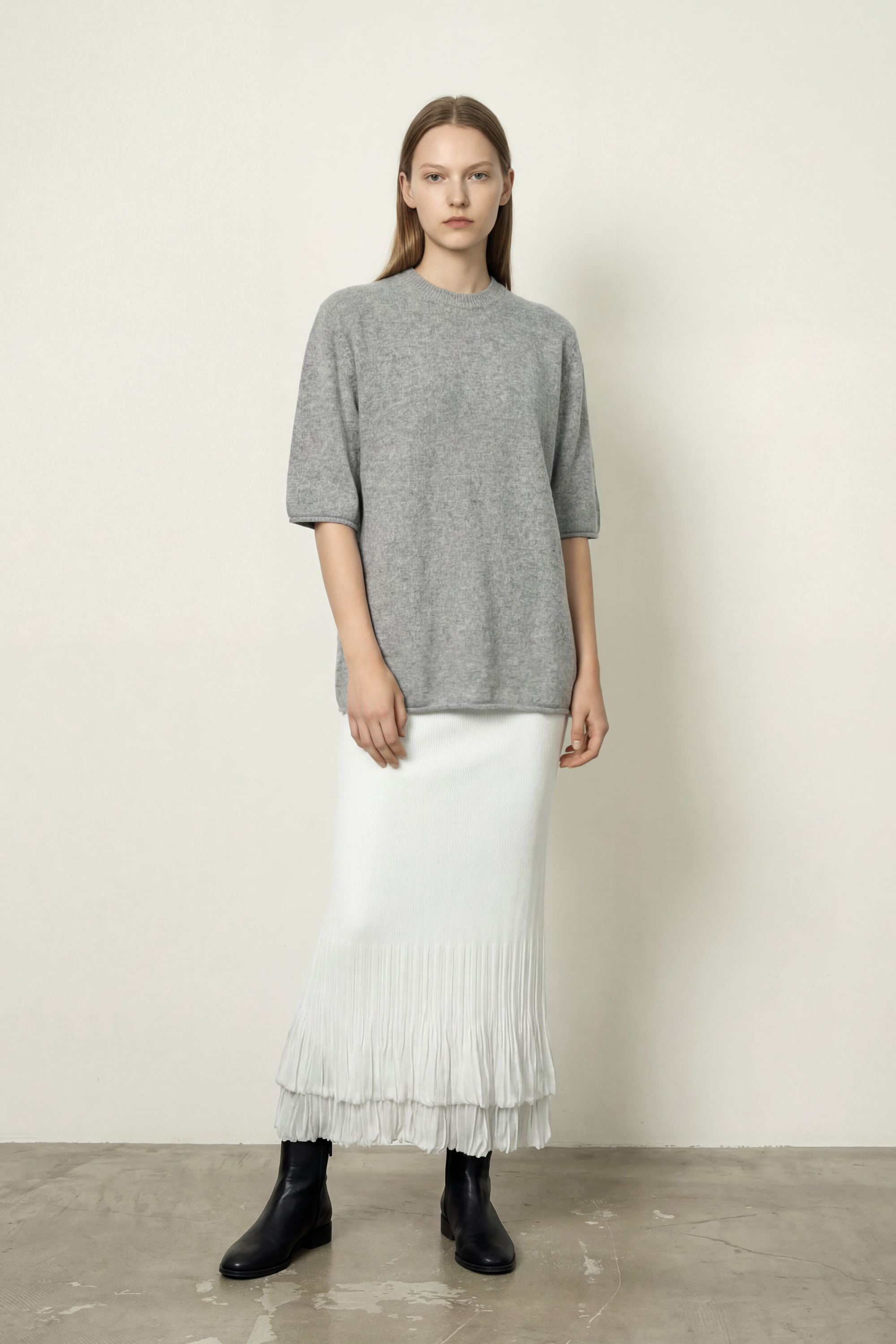 DOUBLE-LAYER midi skirt (White)