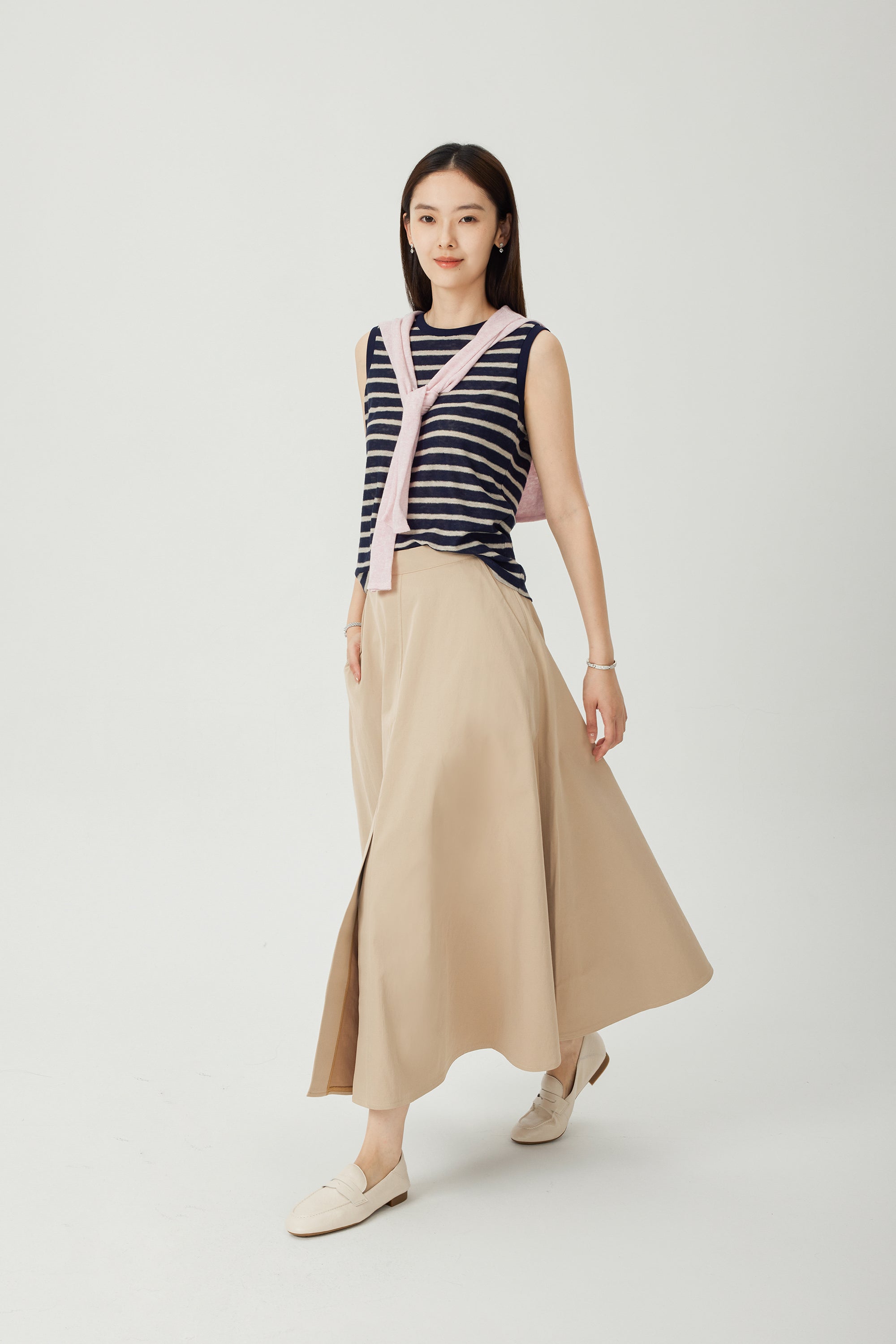 LIMMY jp 亞麻無袖上衣(深藍條紋)