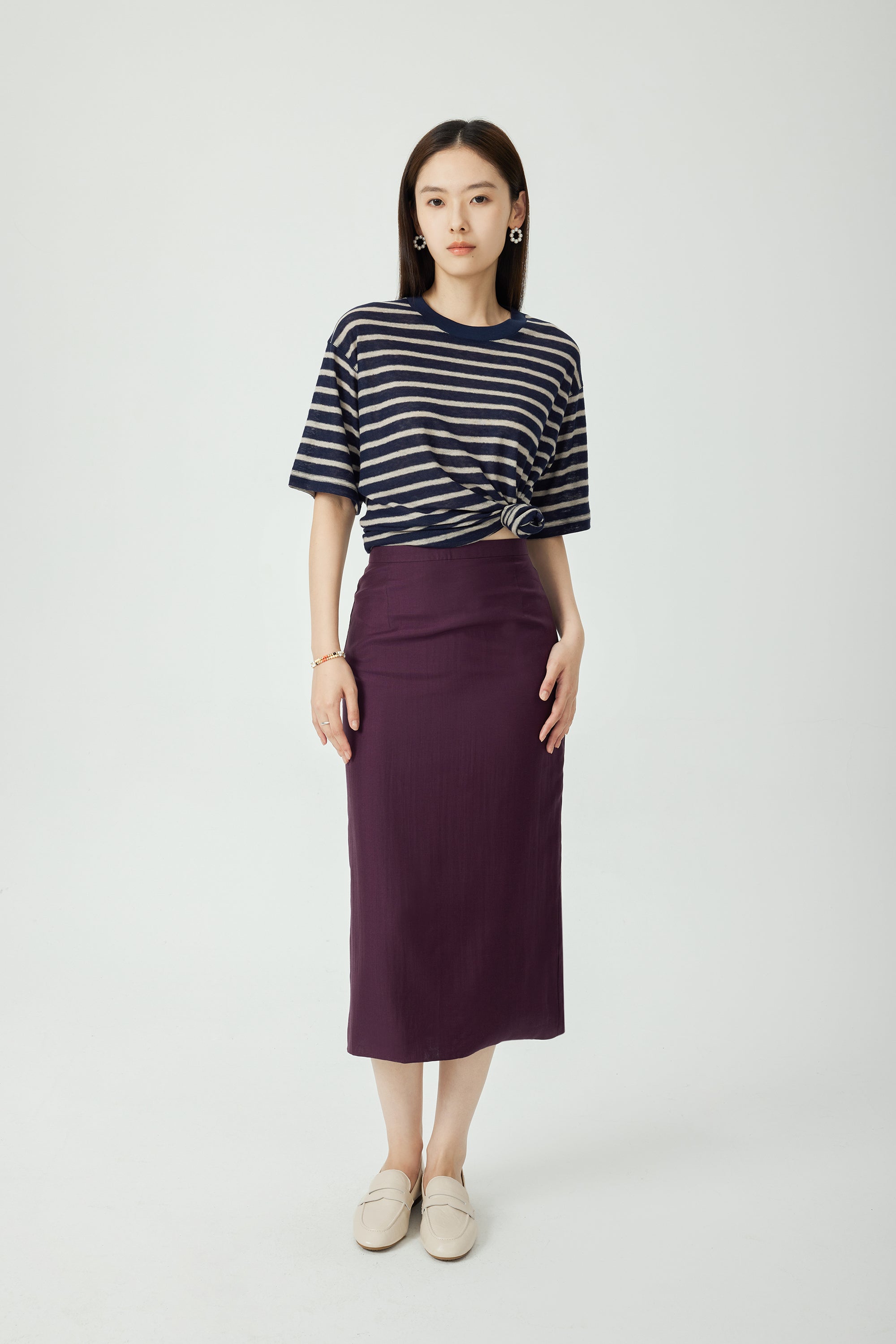 LIAM jp linen oversize tee (Navy Stripe)