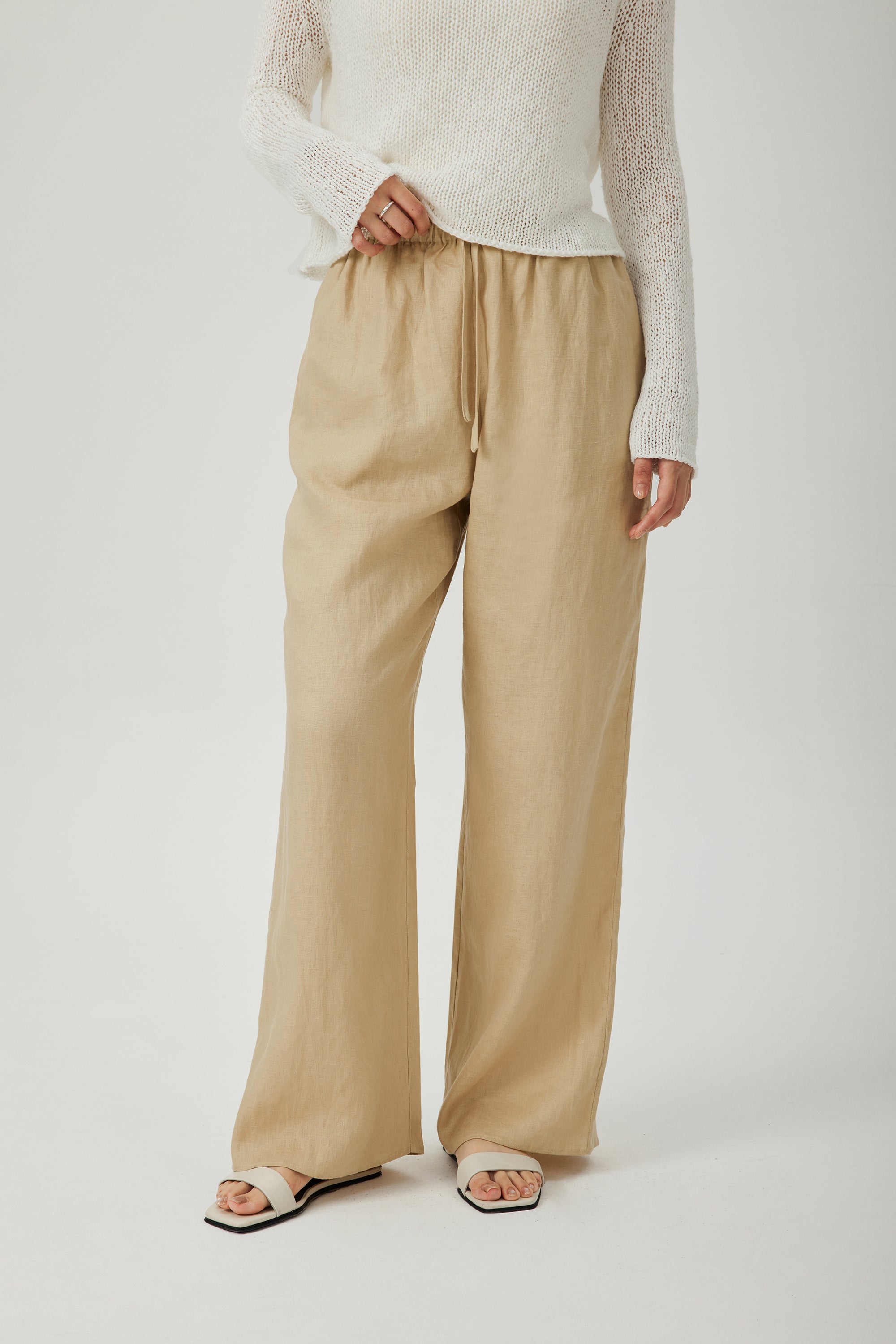 NACCA linen wide-leg pants (Khaki)