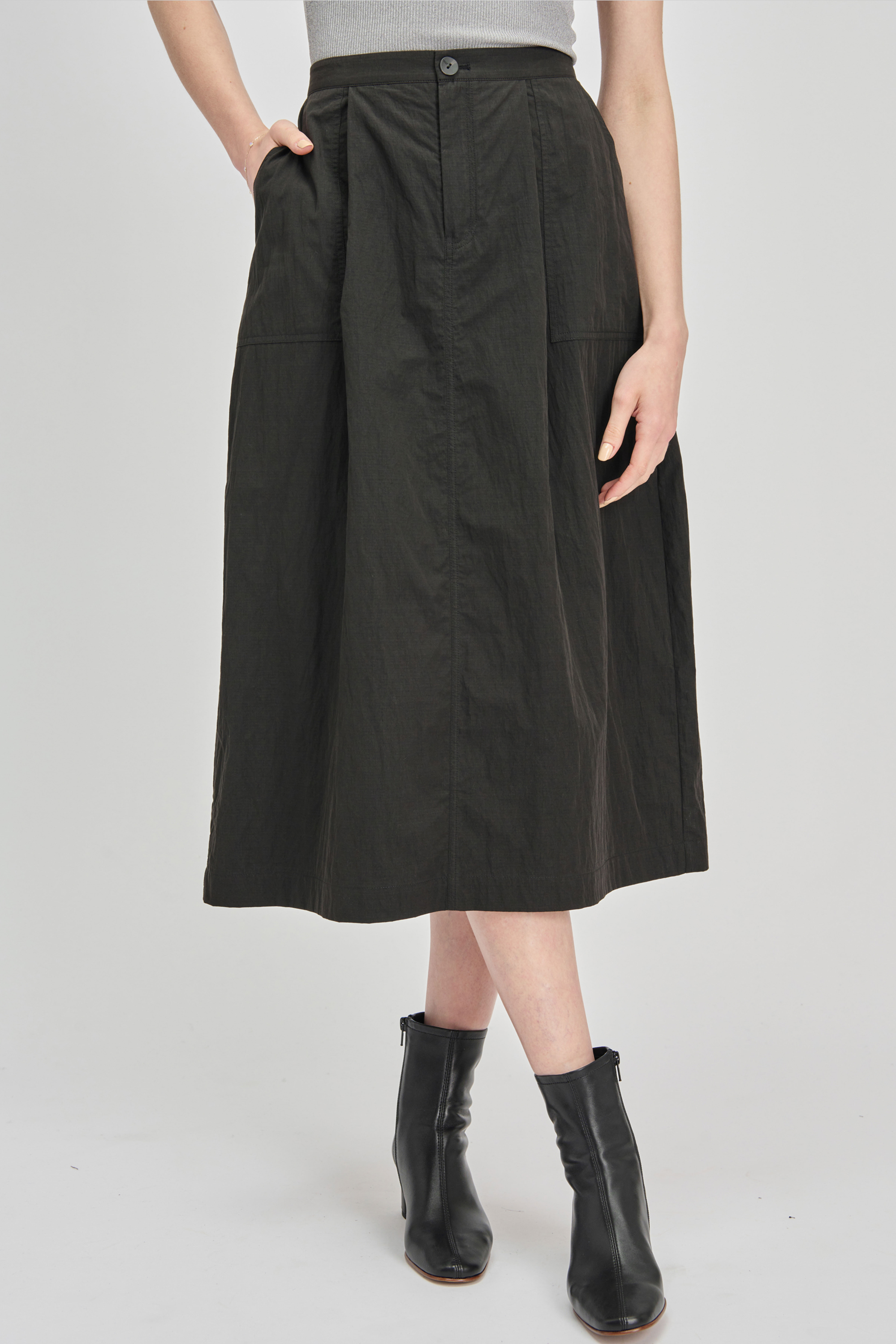 RALLY cotton-blended midi skirt (Black)