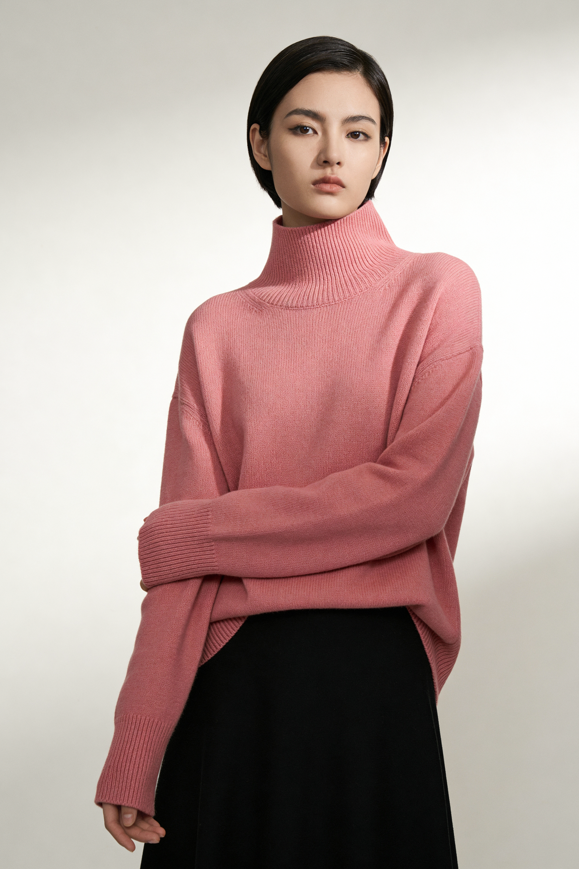 PHOEBE 寬版高領羊毛毛衣(粉色)