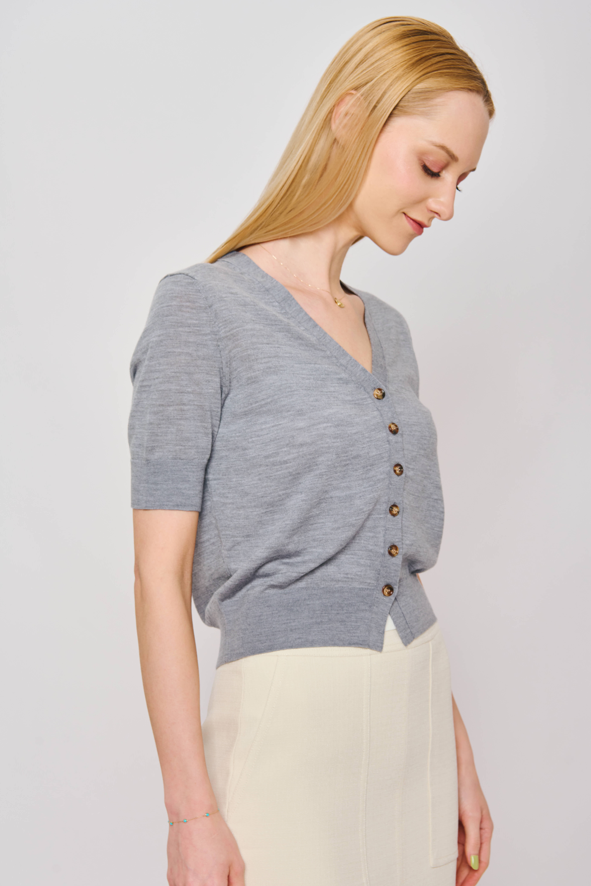 LEX superfine wool short sleeves cardigan (Grey)