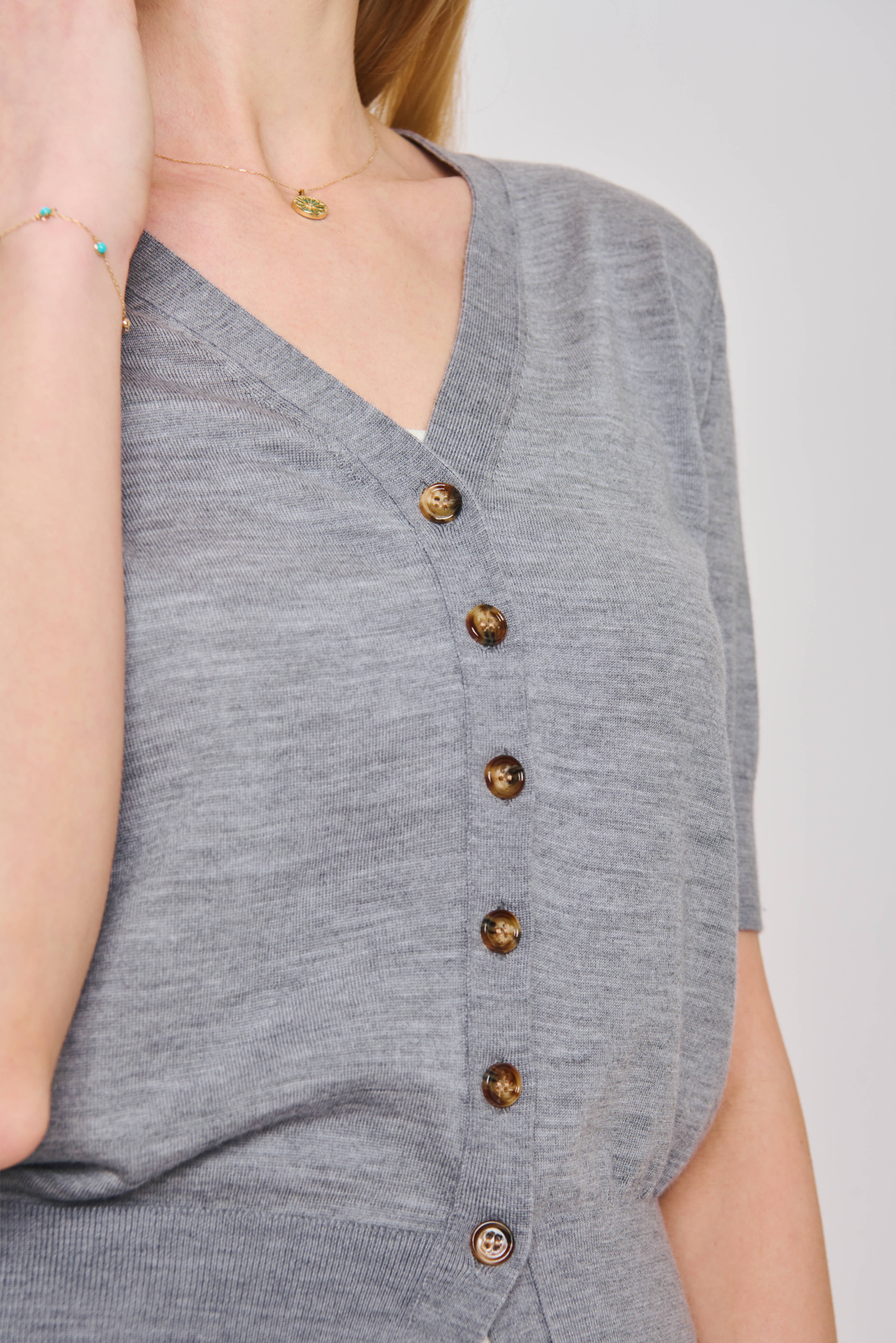 LEX superfine wool short sleeves cardigan (Grey)