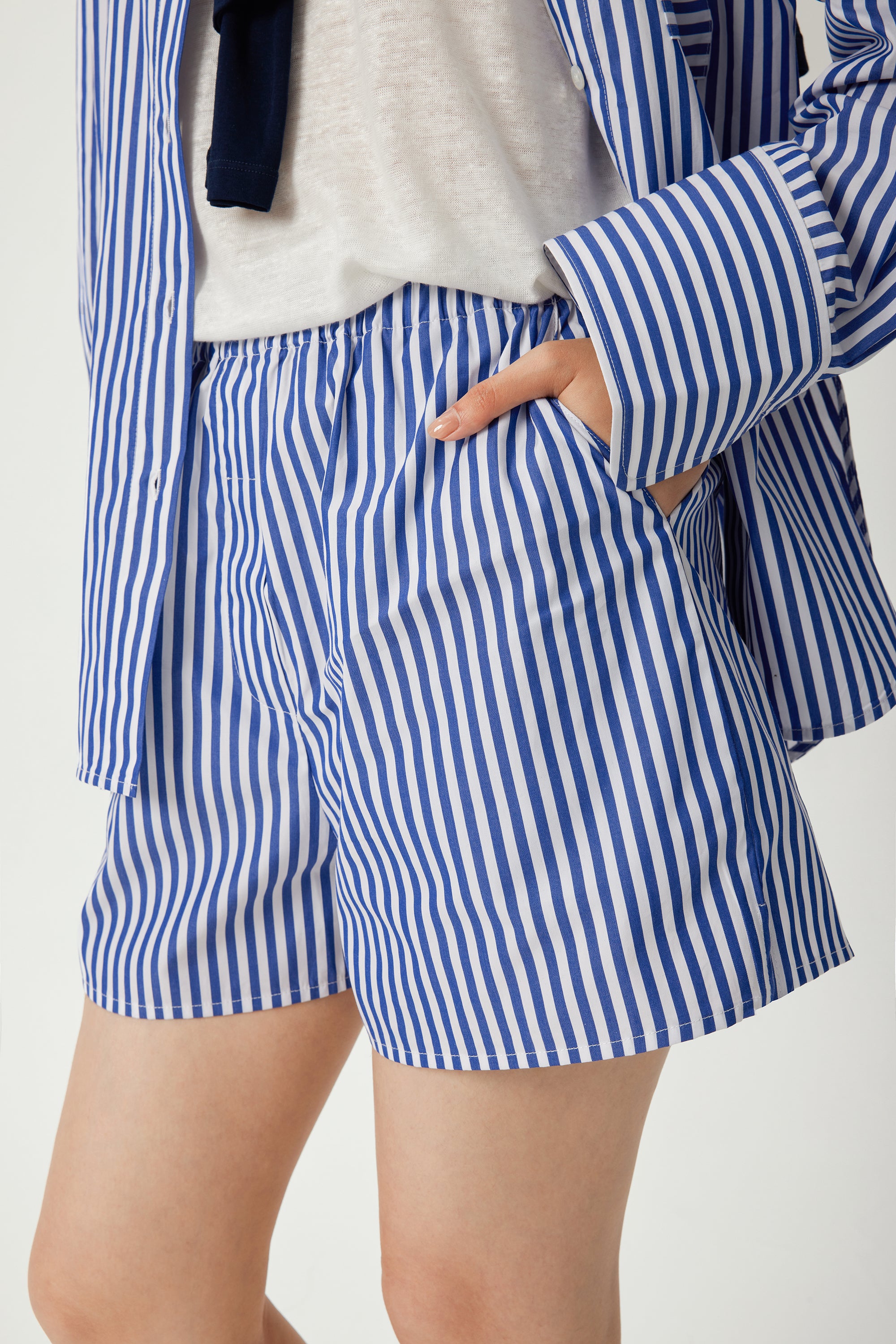 LARE cotton striped shorts (Blue stripe)