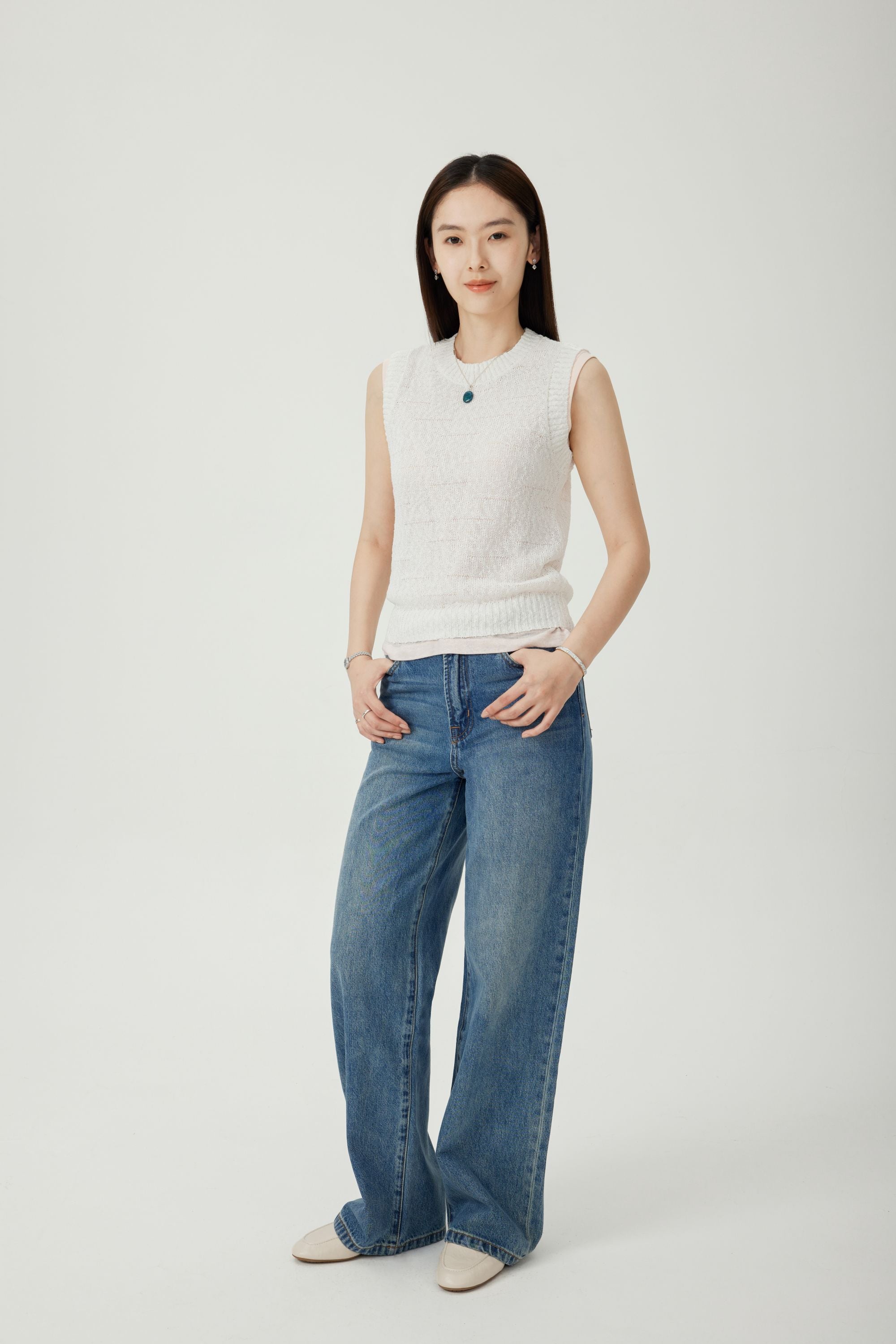 CYAN heather cotton tank top (White)