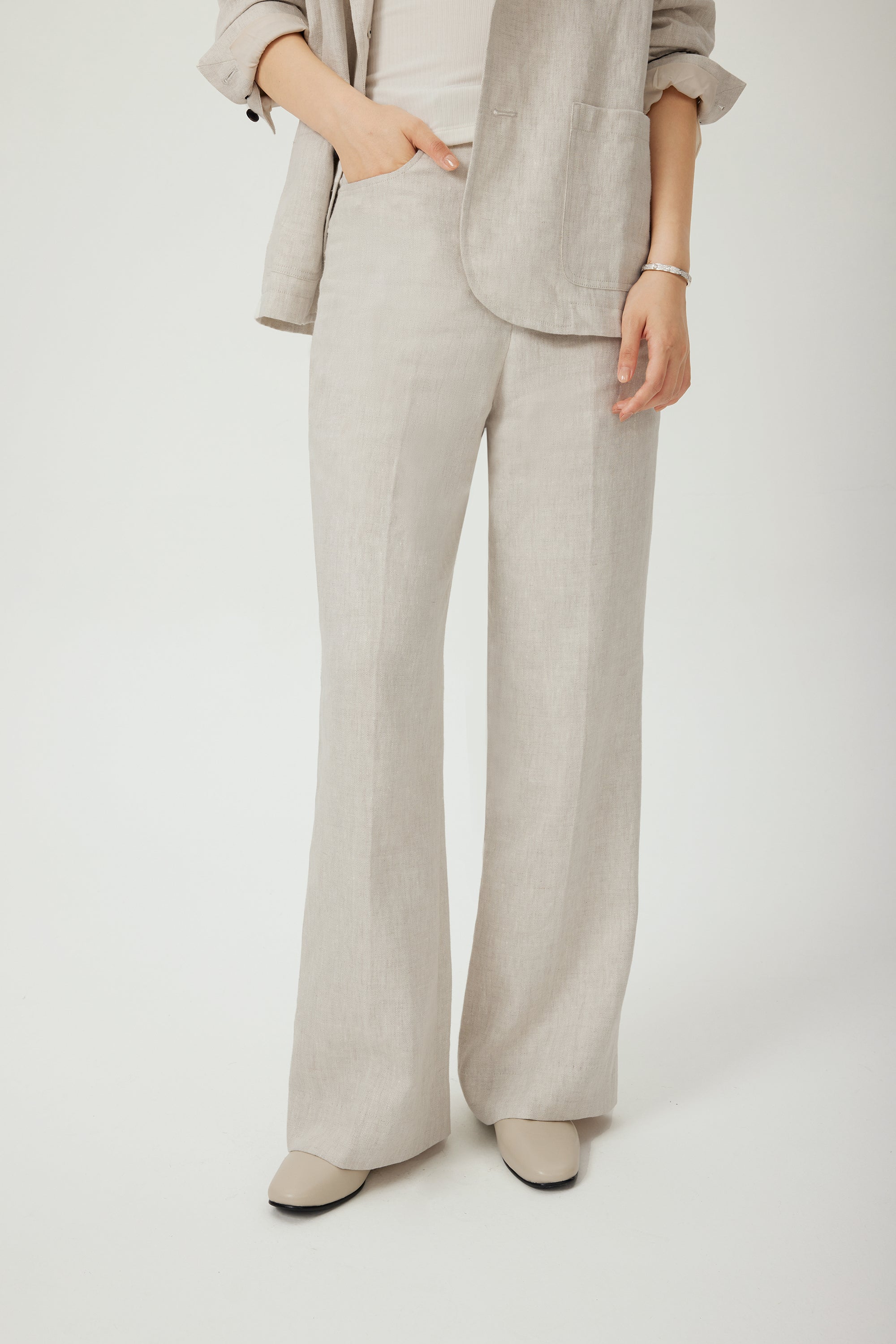 MAREK wide-leg linen pants (Beige)