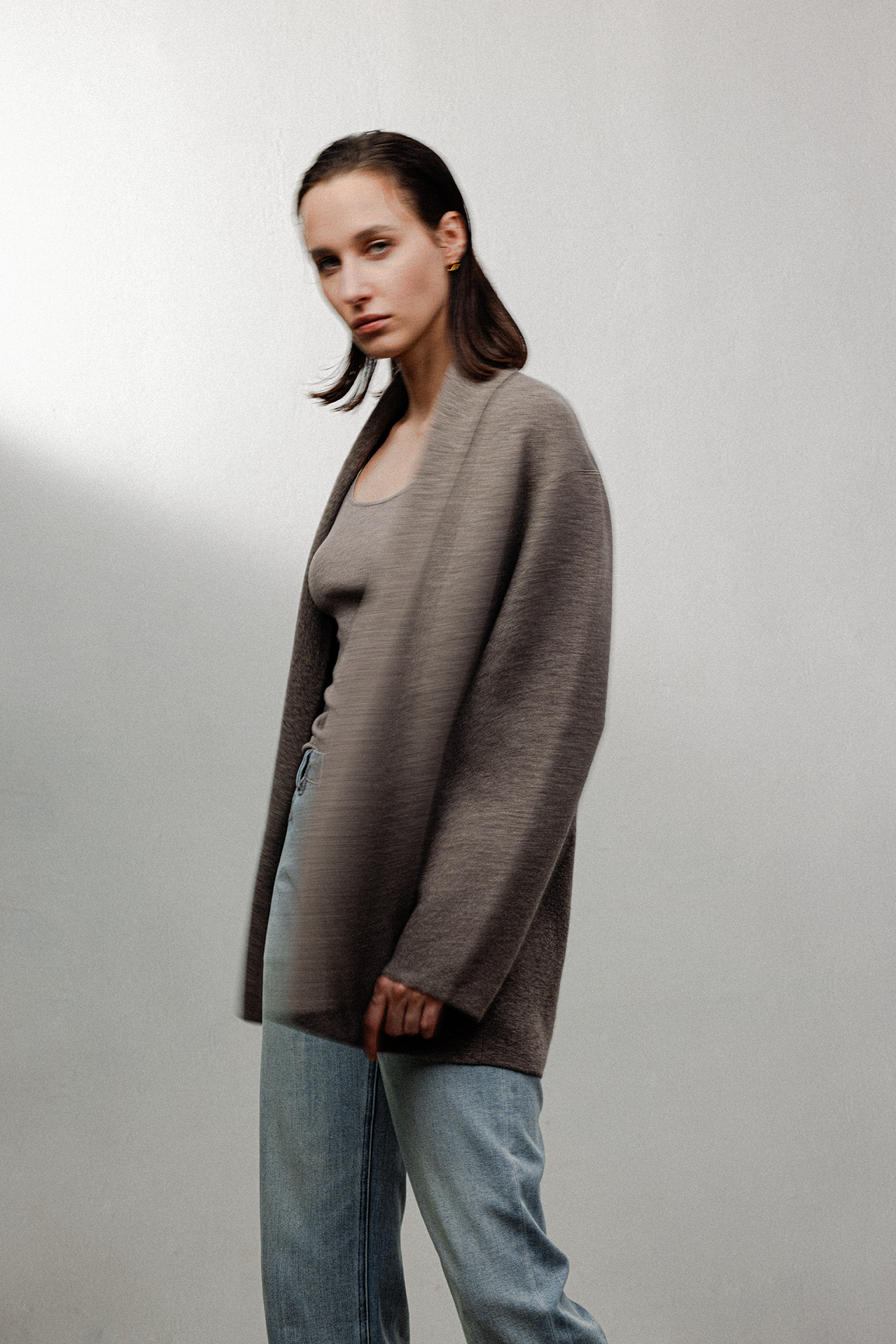 DRAPED 2.0 wool cardigan (Etoupe)