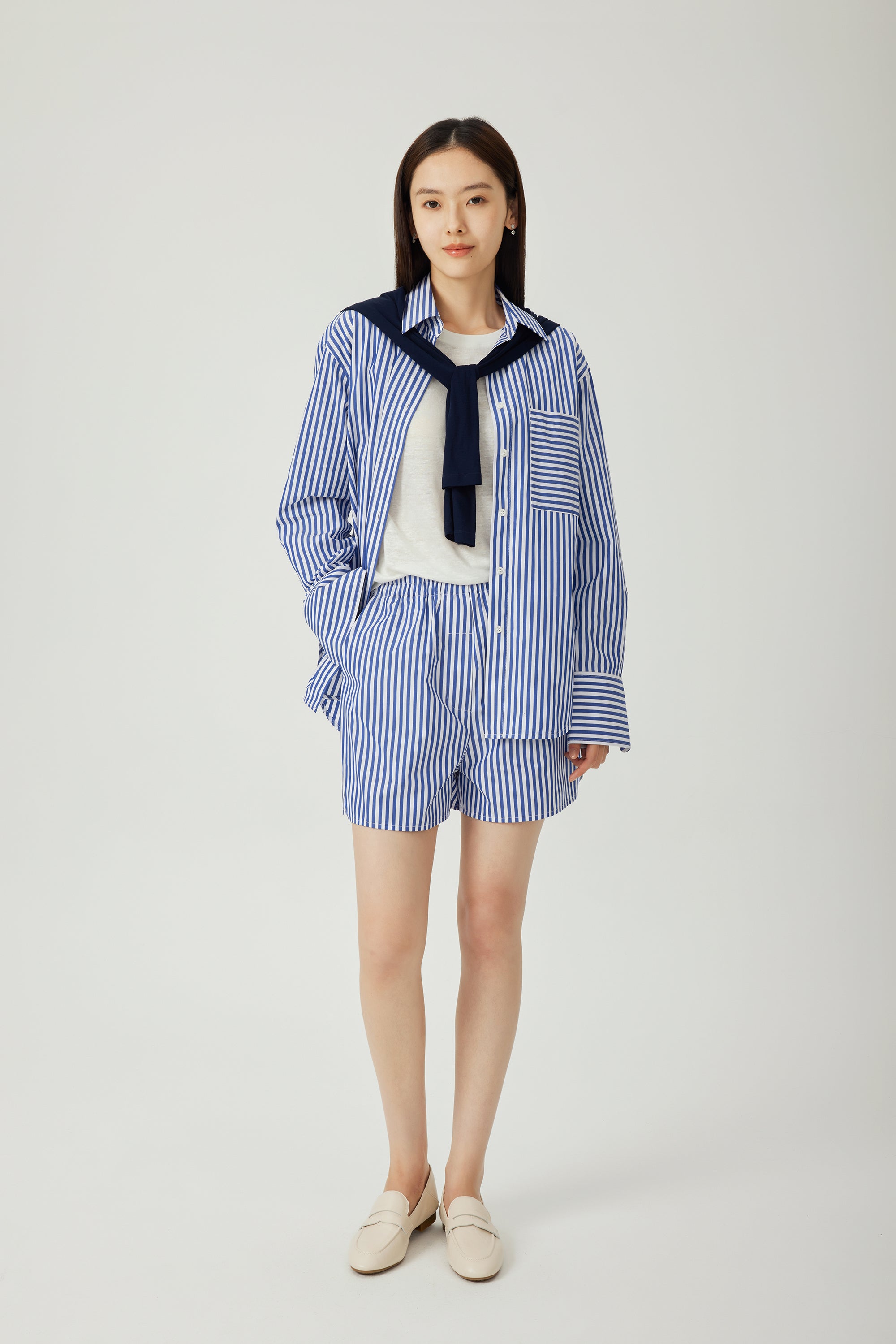 LARA cotton striped shirt (Blue stripe)