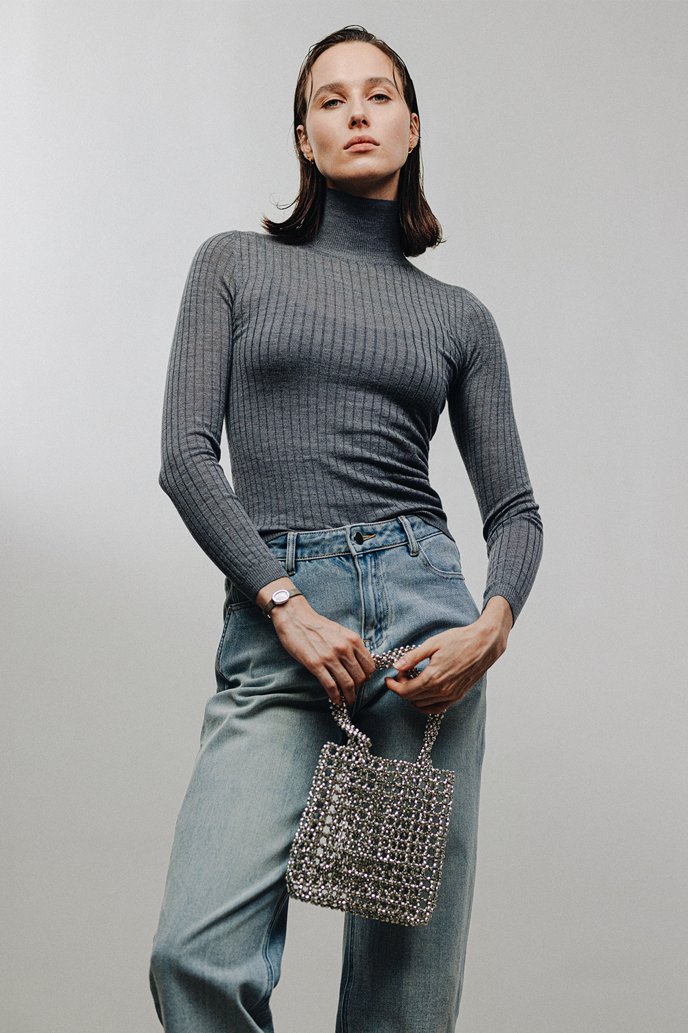DILLY silk-blended wool sweater (Grey)
