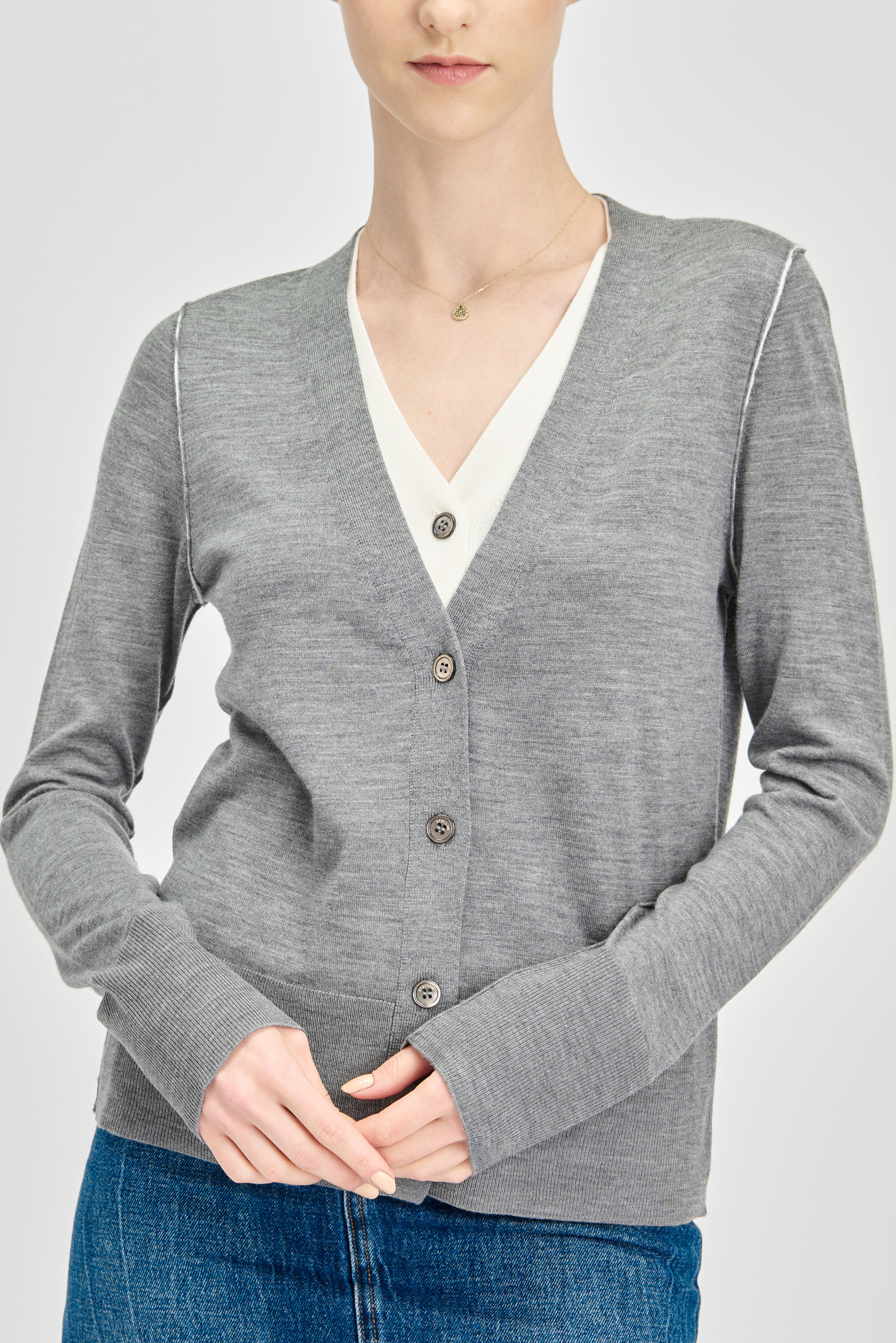 LEMAIRE wool double layer cardigan (Grey)
