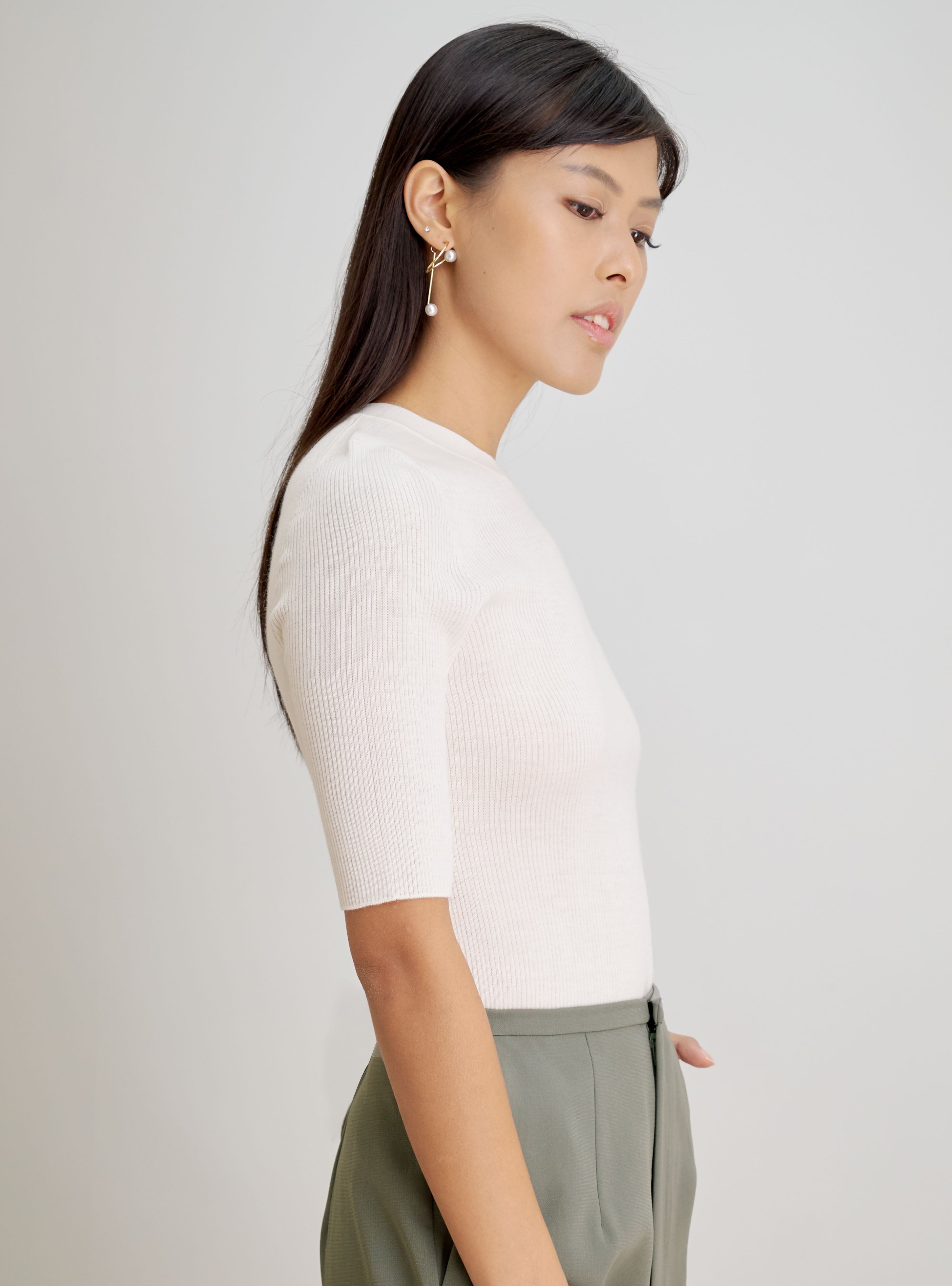 KATY seamless mid-sleeve wool top (Milk)