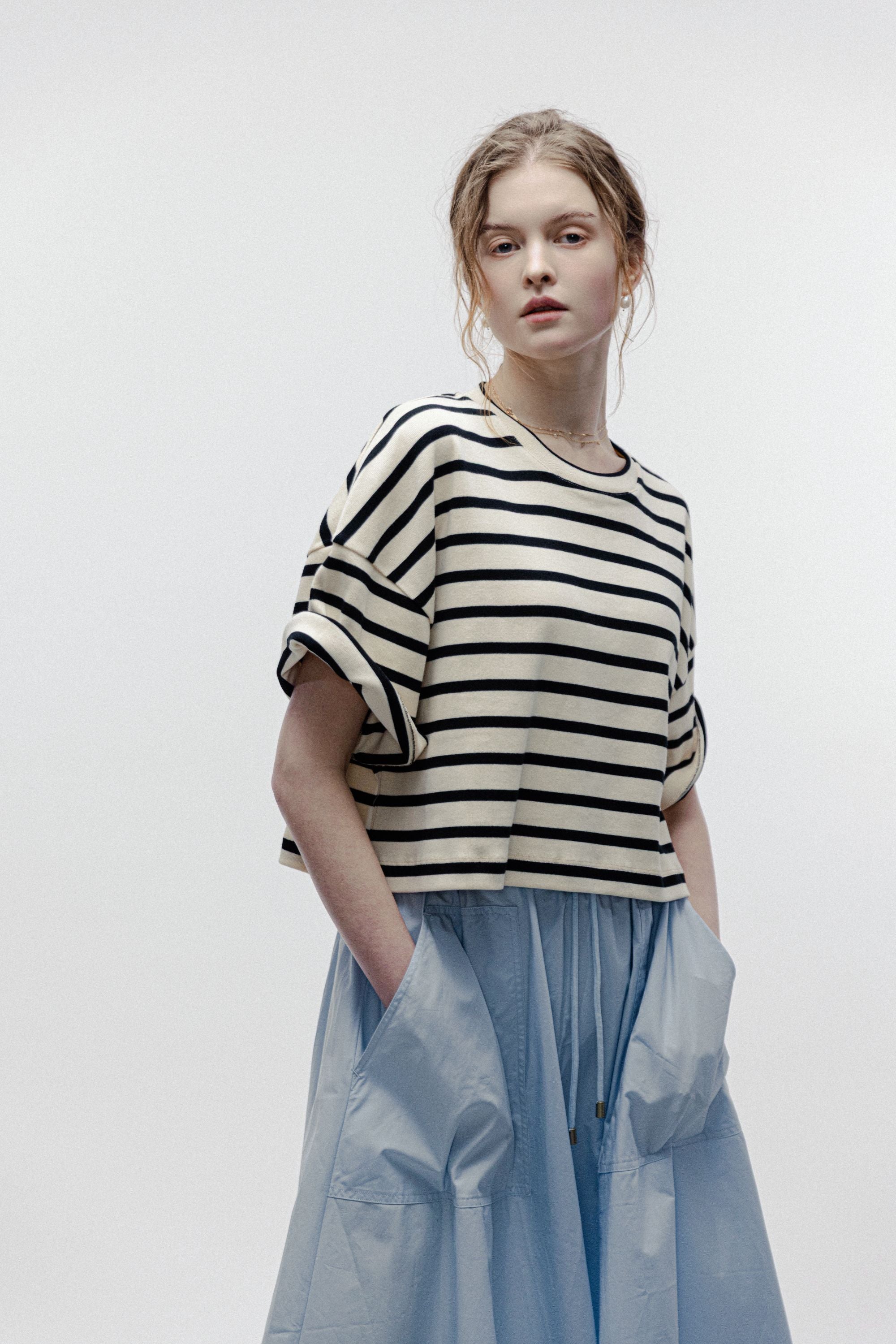 KRIS cotton oversize top (Black stripe)