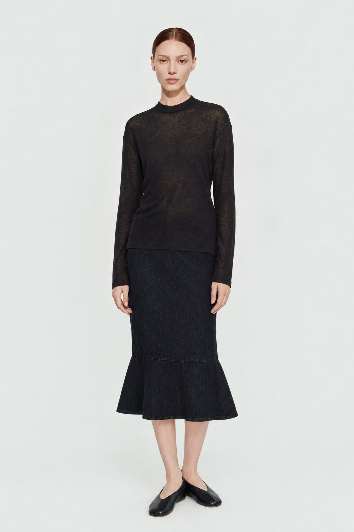 JOLLY pima cotton semi-turtle neck top (Black)