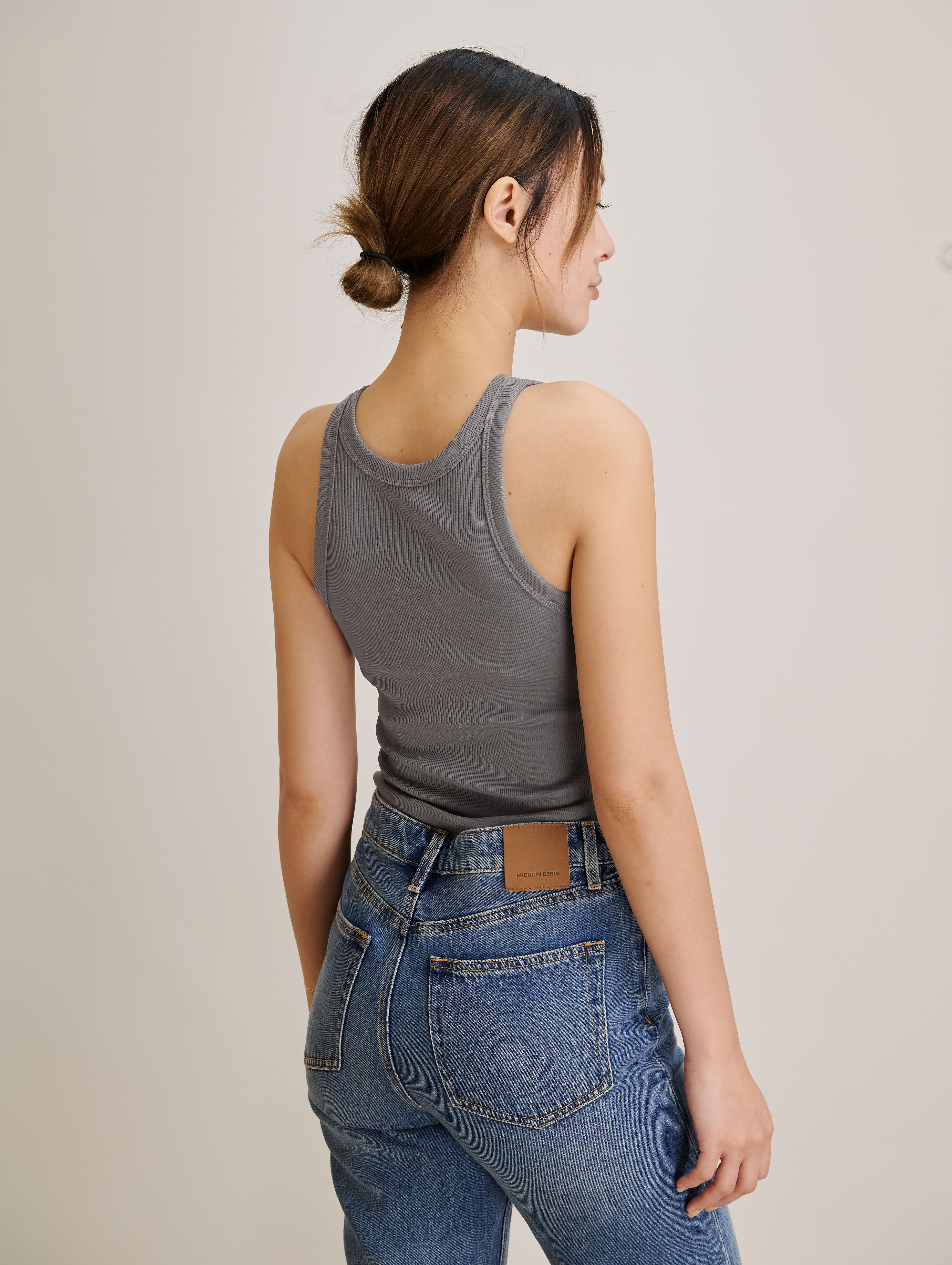 ESSENTIAL ribbed stretch-knit tank (Grey)