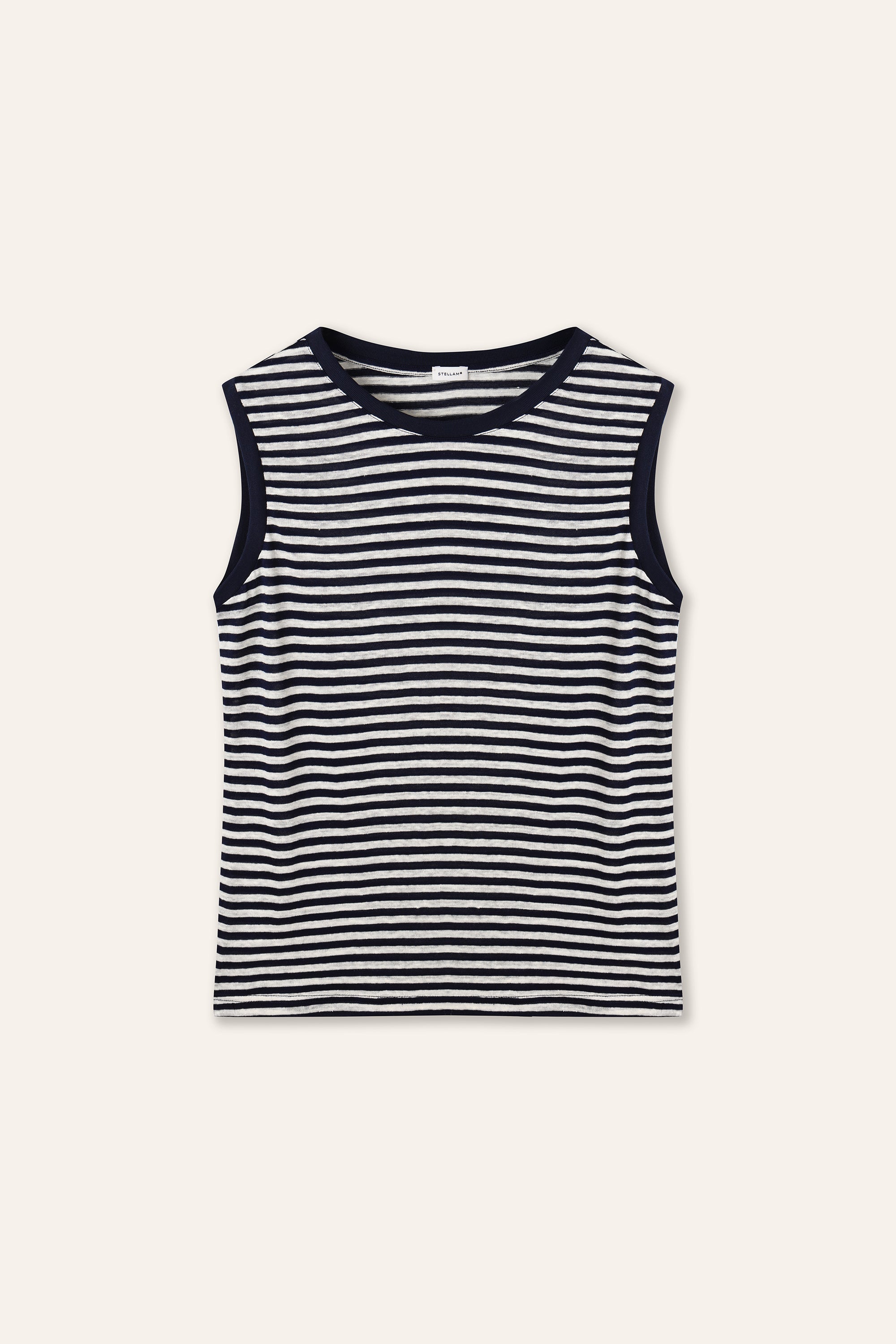 MAMI linen blended tank top (Navy stripe)