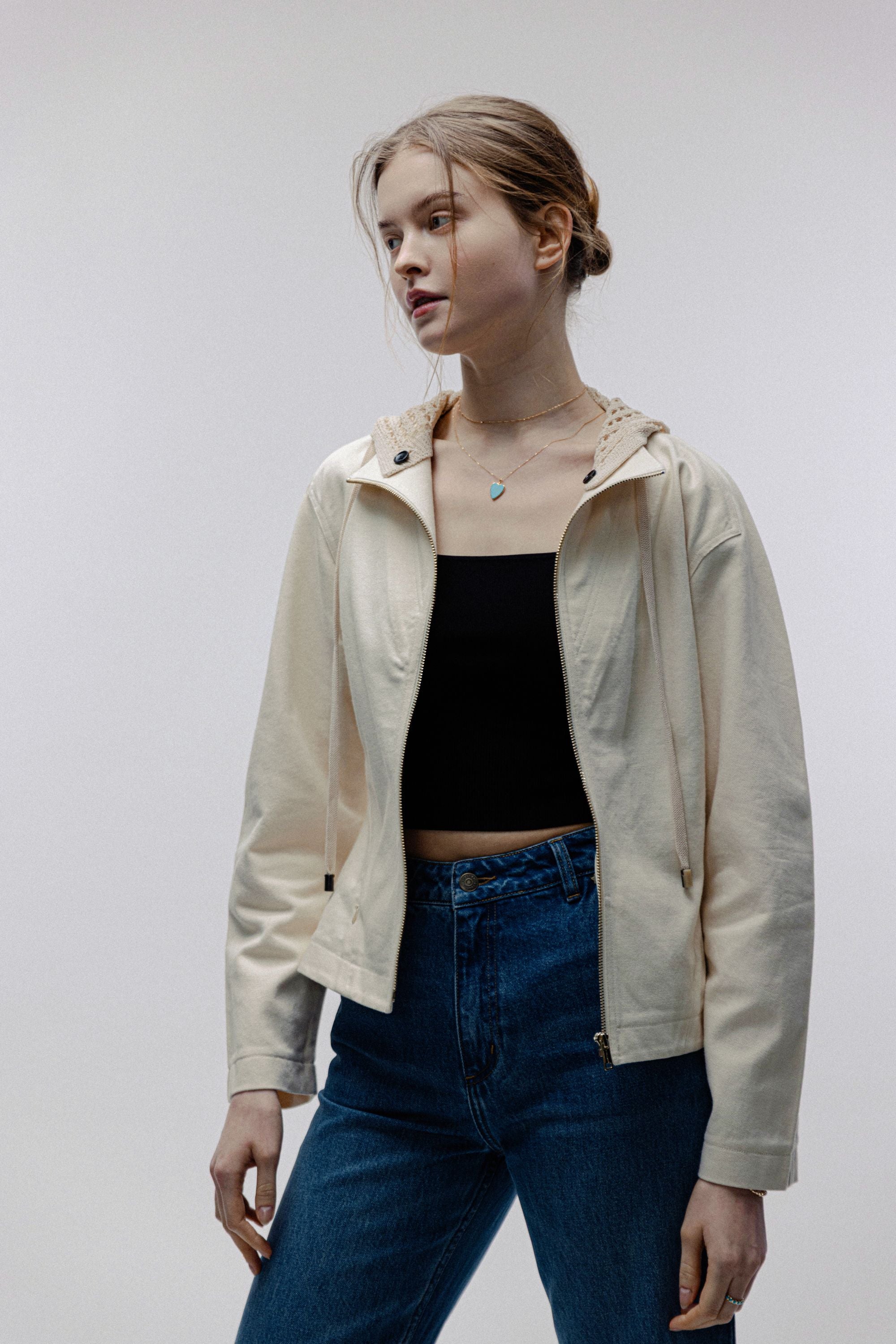 VENNY organic cotton jacket w net hoodie (Natural)