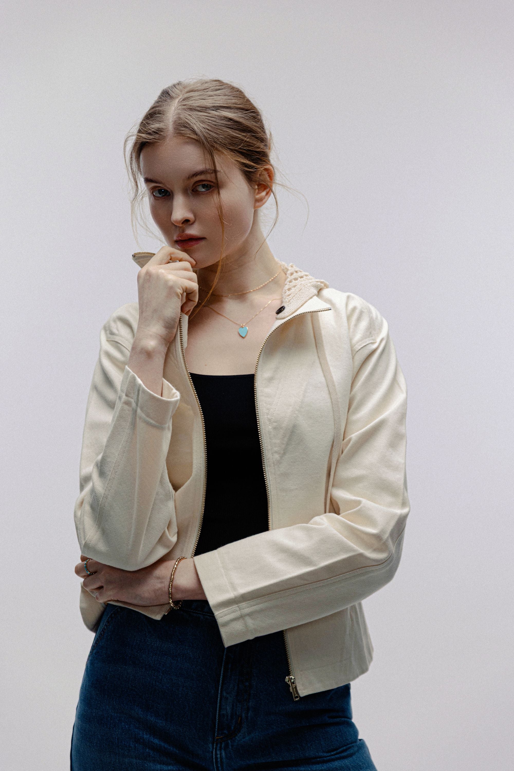 VENNY organic cotton jacket w net hoodie (Natural)