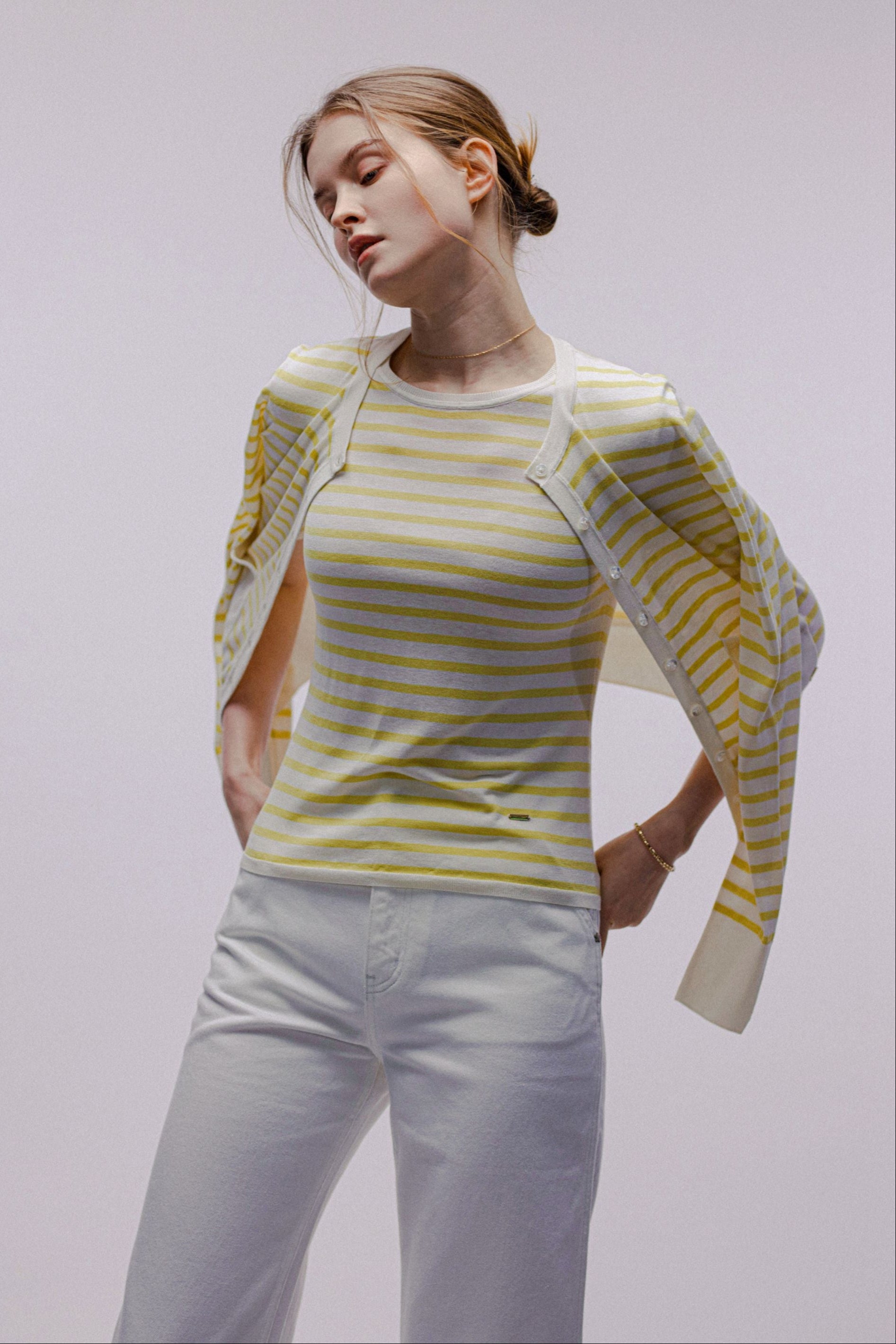 SILK-VIVIAN 2.0 classic cardigan (Yellow stripe)