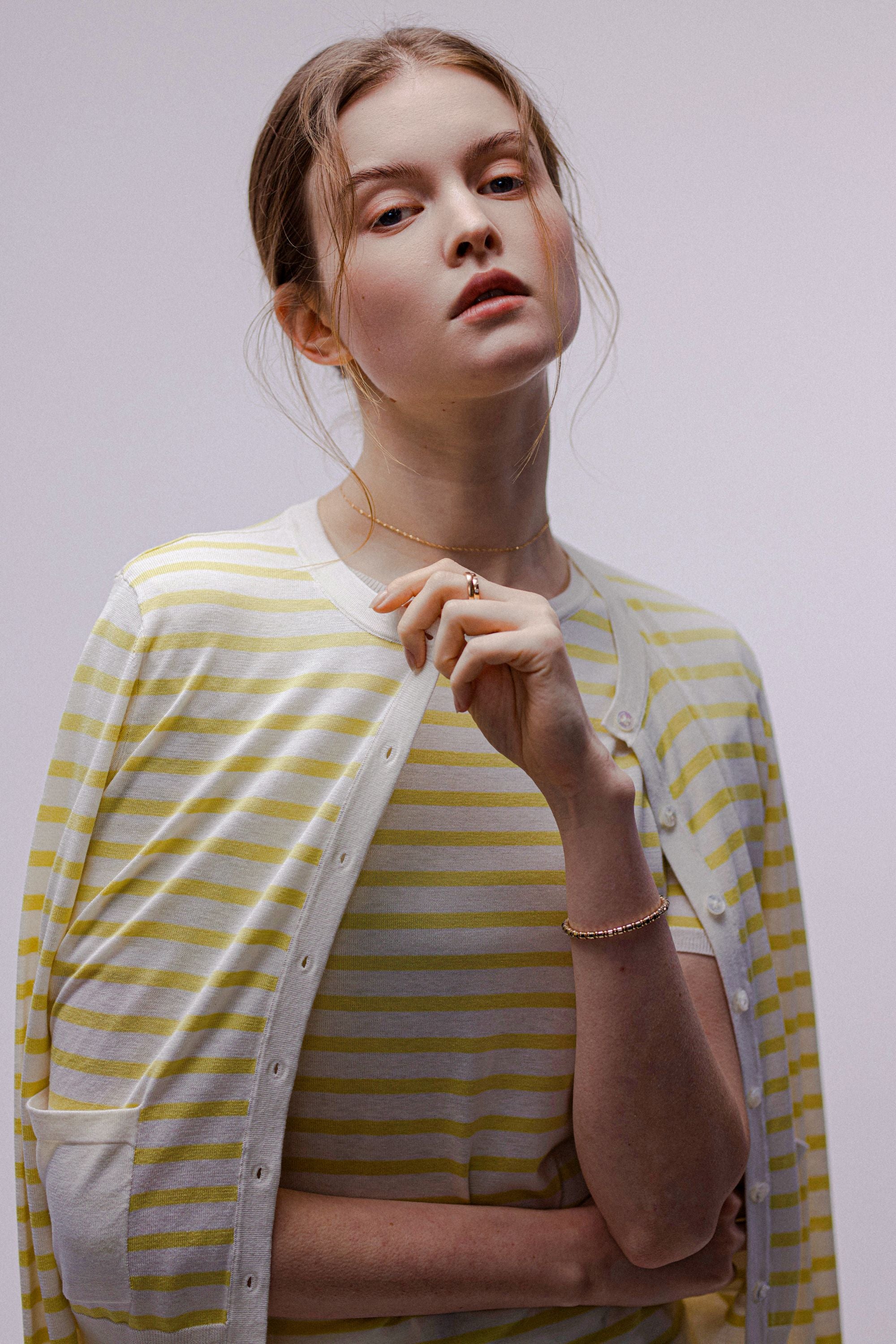 SILK-VIVIAN 2.0 classic cardigan (Yellow stripe)