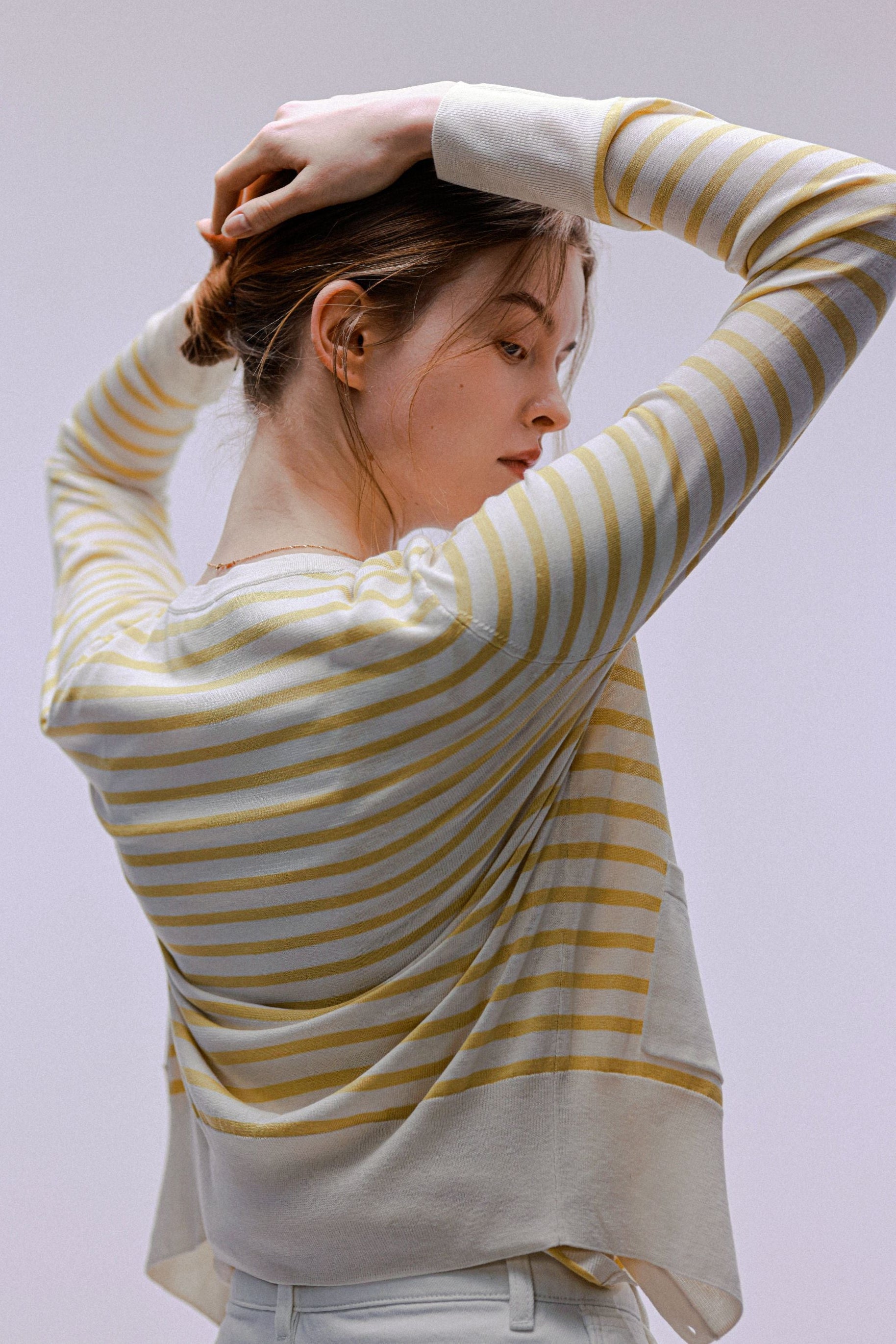 SILK-VIVIAN 2.0 classic cardigan (Yellow stripe)