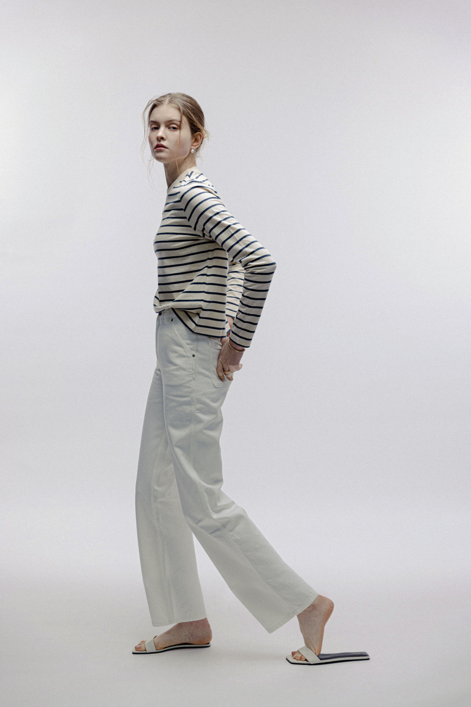 PERFECT 高腰寬腿牛仔褲(白色)