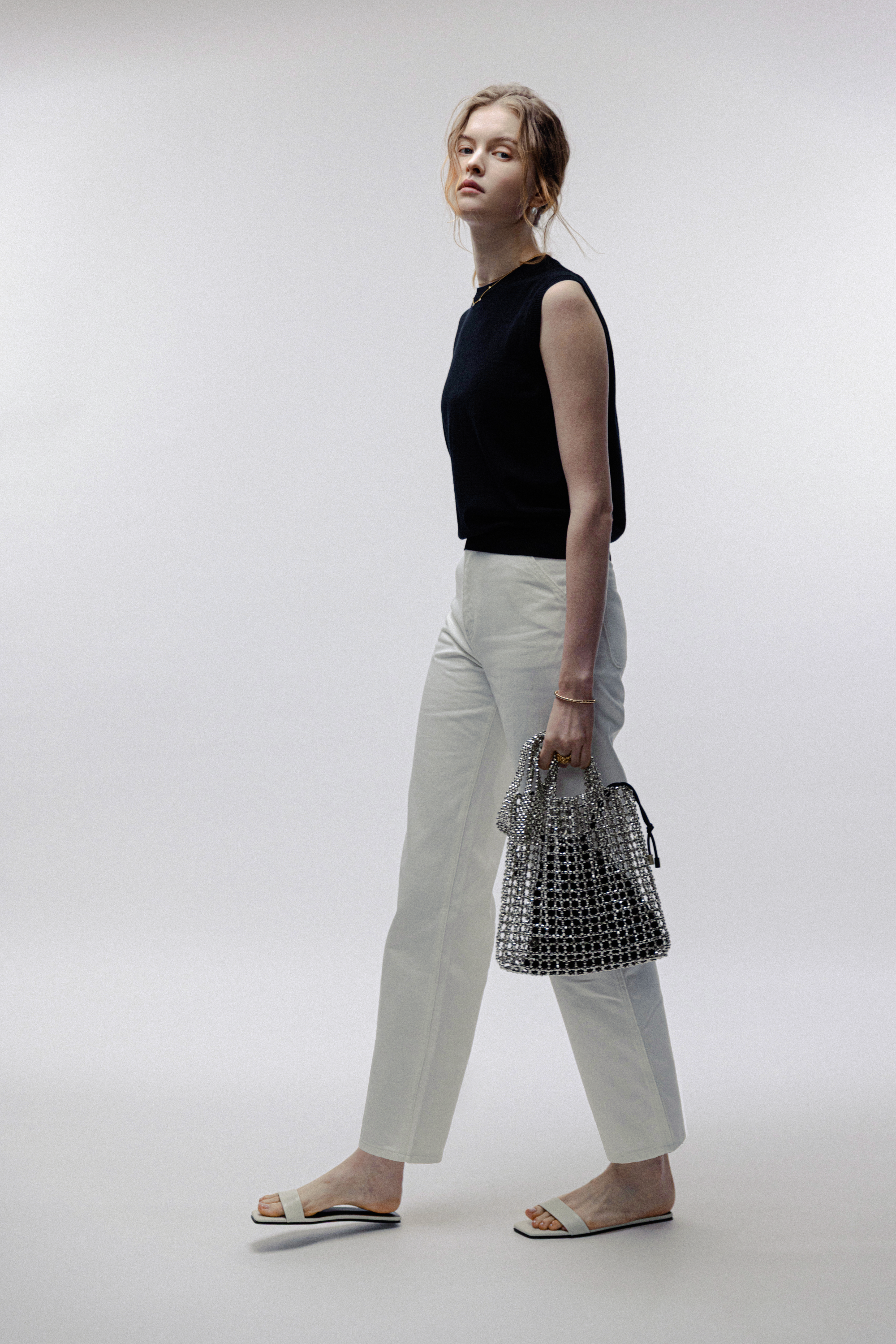 PERFECT 高腰寬腿牛仔褲(白色)