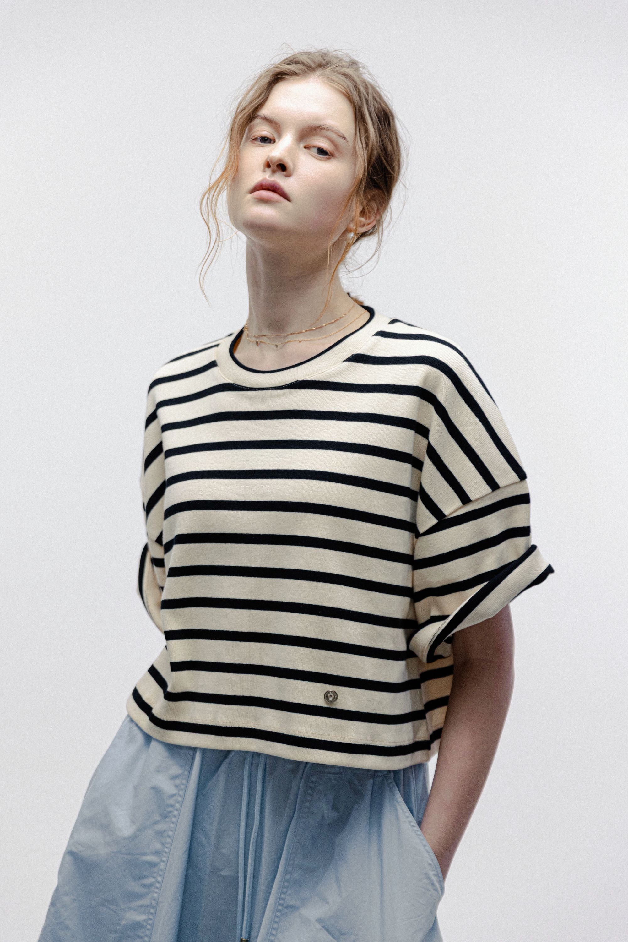 KRIS cotton oversize top (Black stripe)