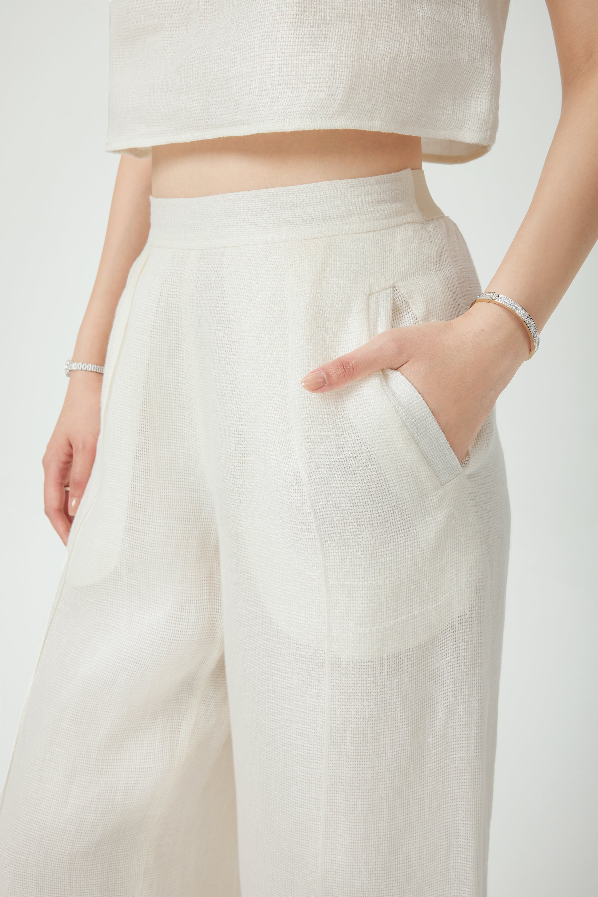ROSA linen cropped pants (White)