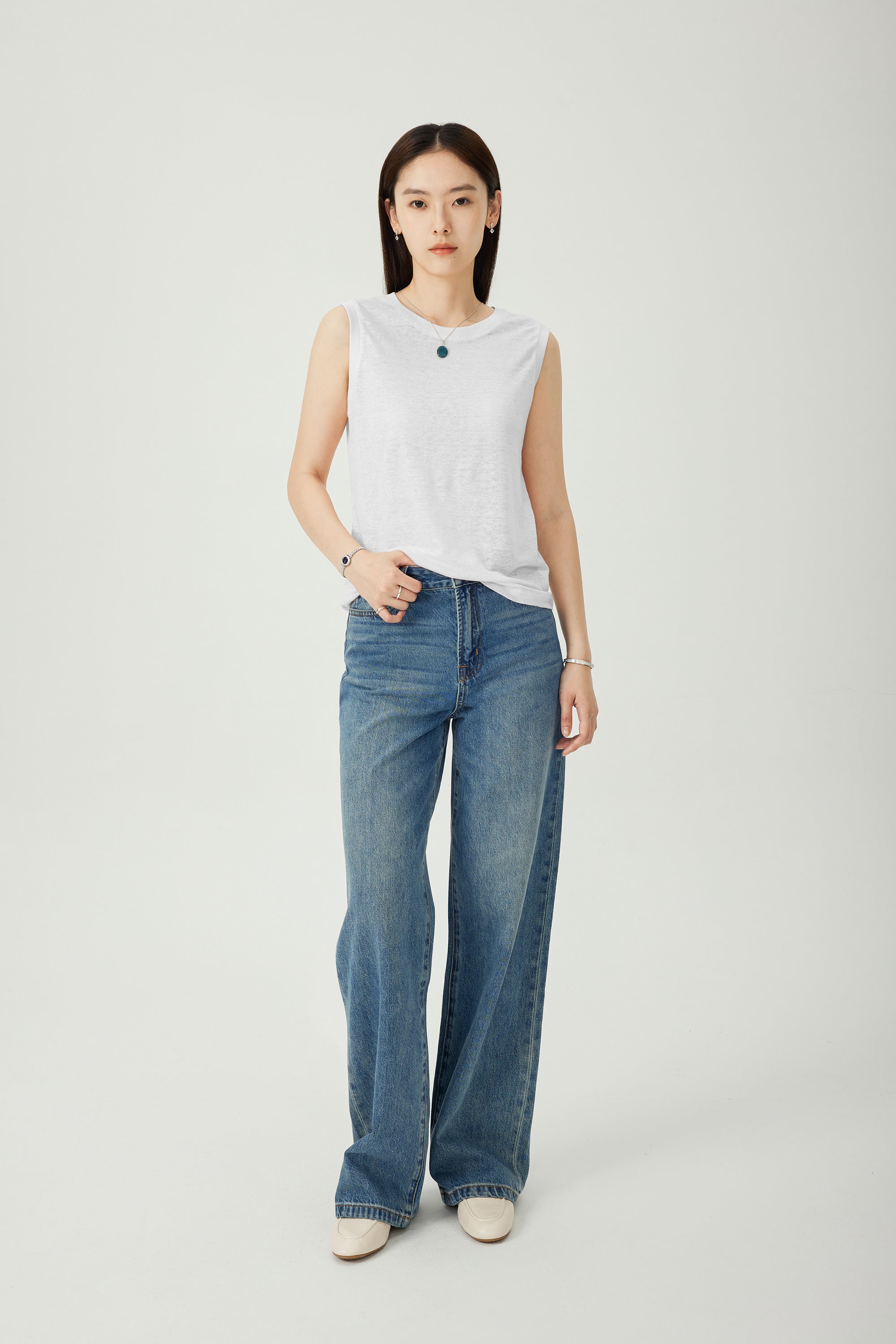 LIMMY jp 亞麻無袖上衣(白色)