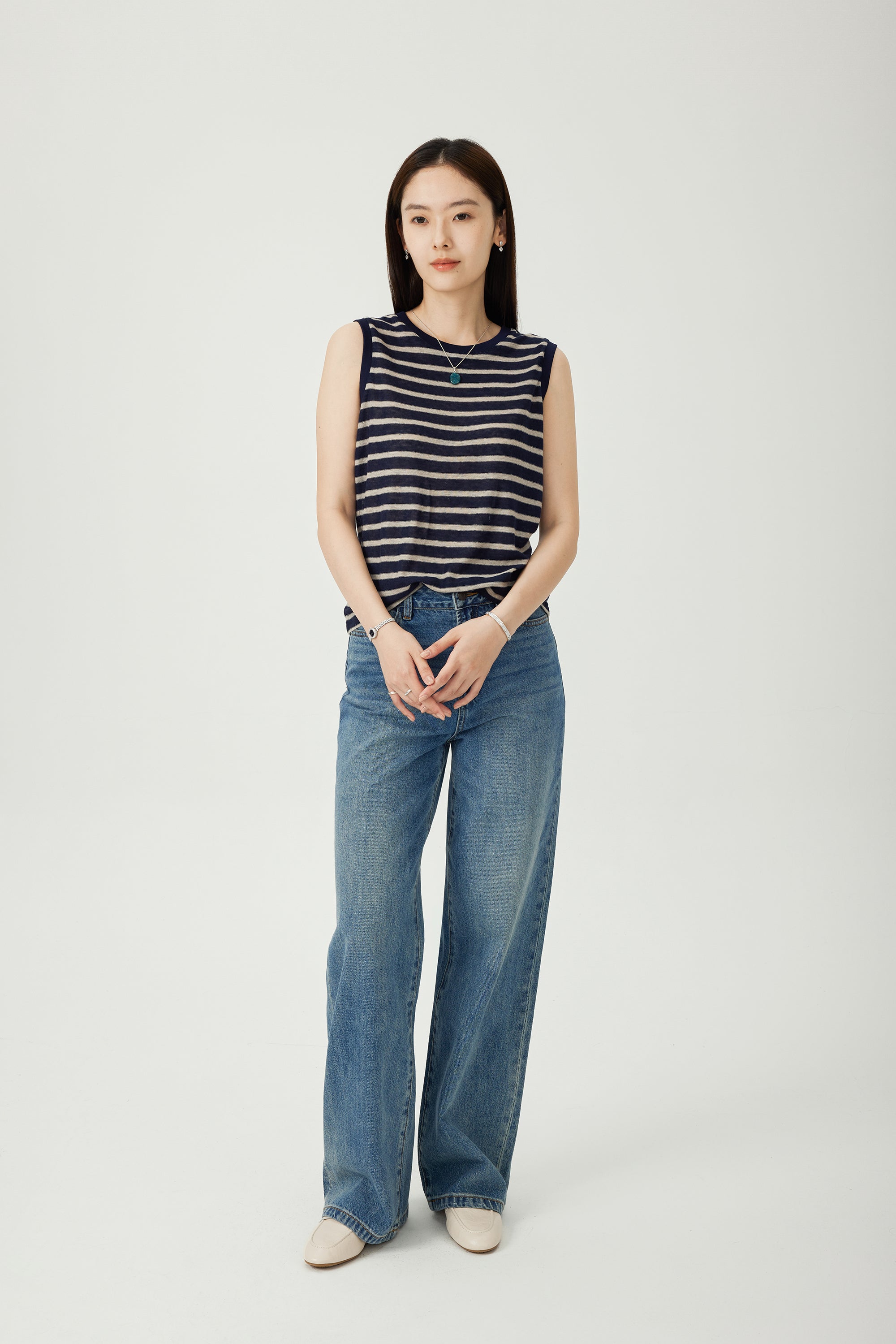 LIMMY jp linen sleeveless top (Navy Stripe)