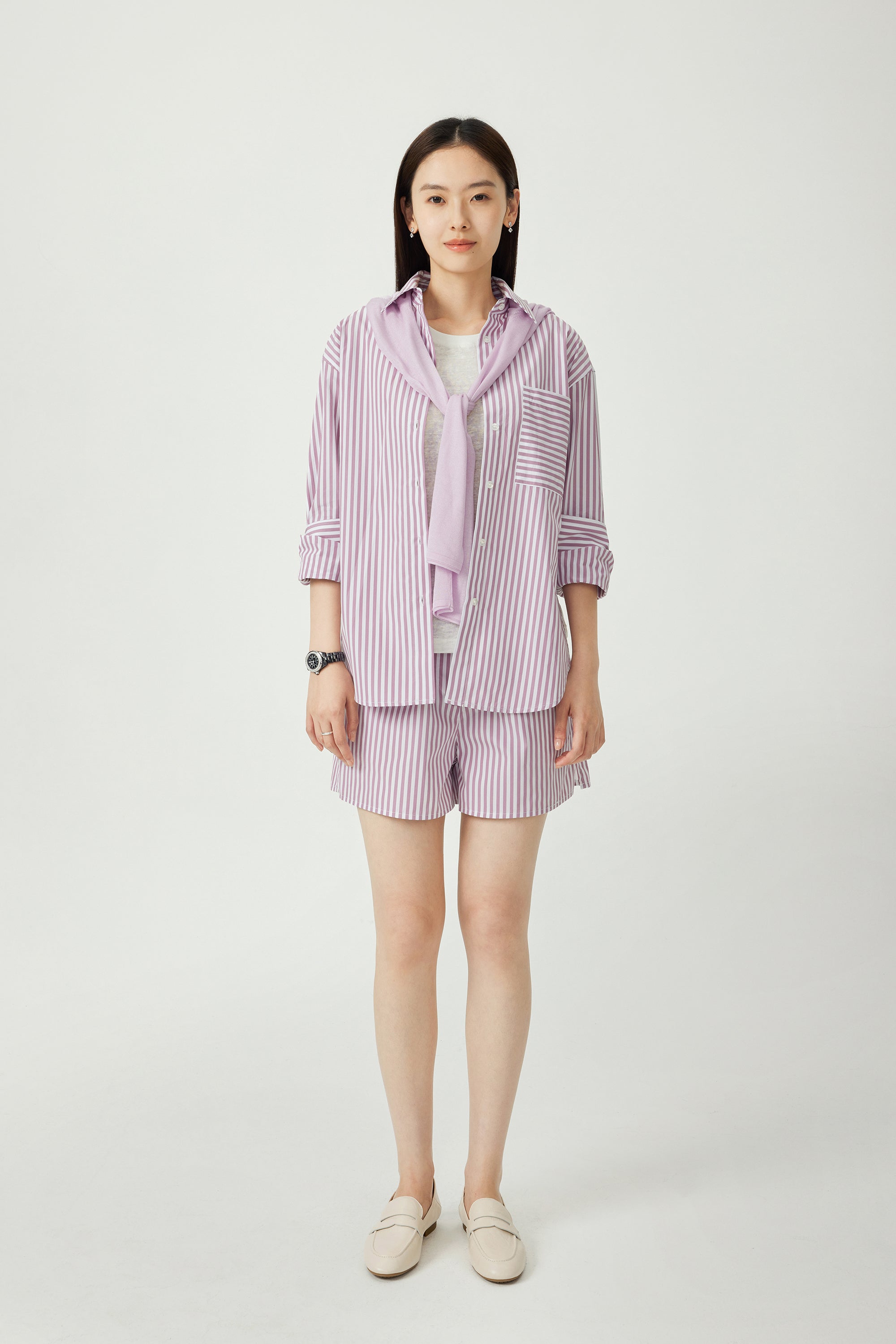 LARA cotton striped shirt (Pastel pink stripe)