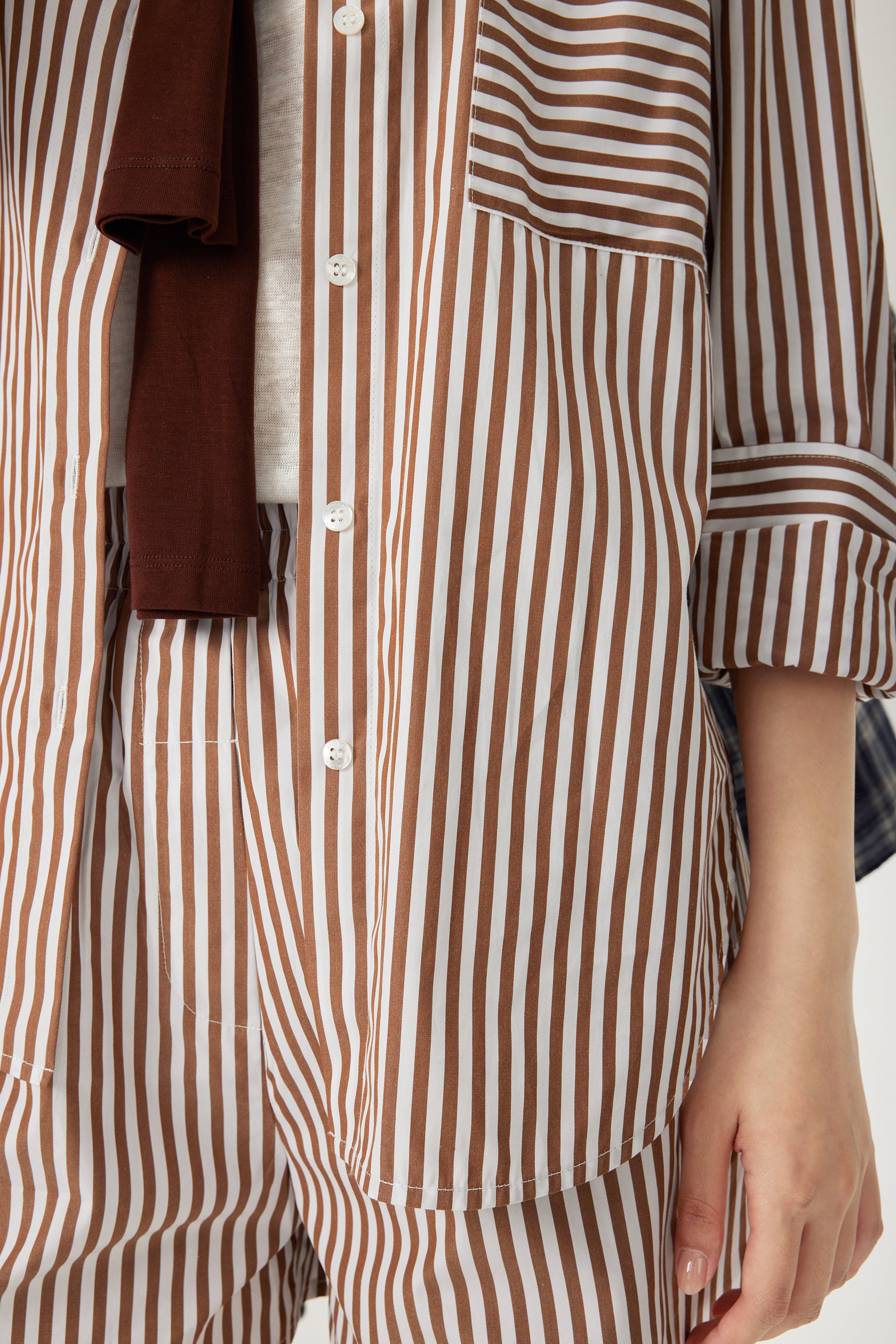 LARA cotton striped shirt (Coffee stripe)