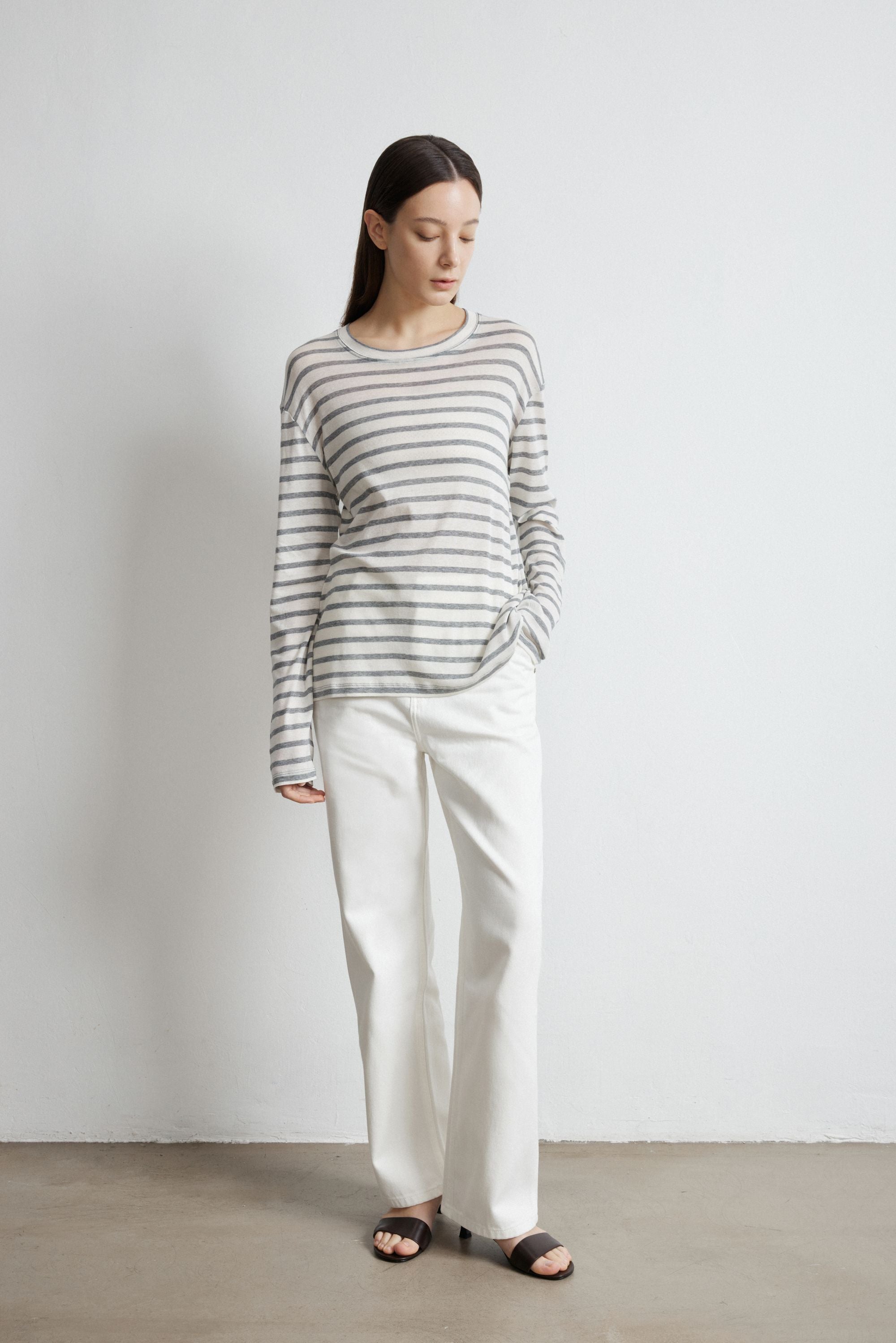 PIMA棉長袖(灰條紋)