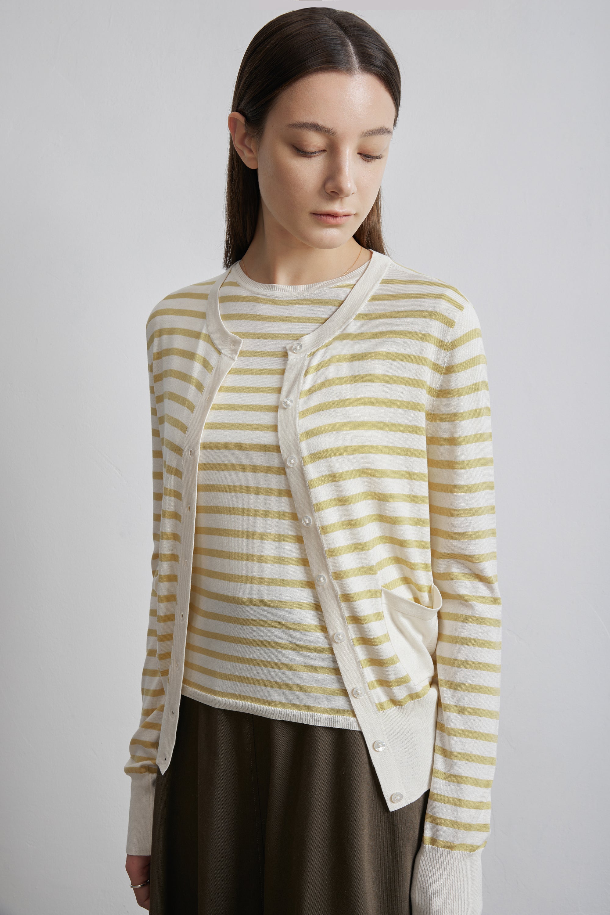 SILK-VIVIAN 2.0 classic cardigan (Yellow stripe)