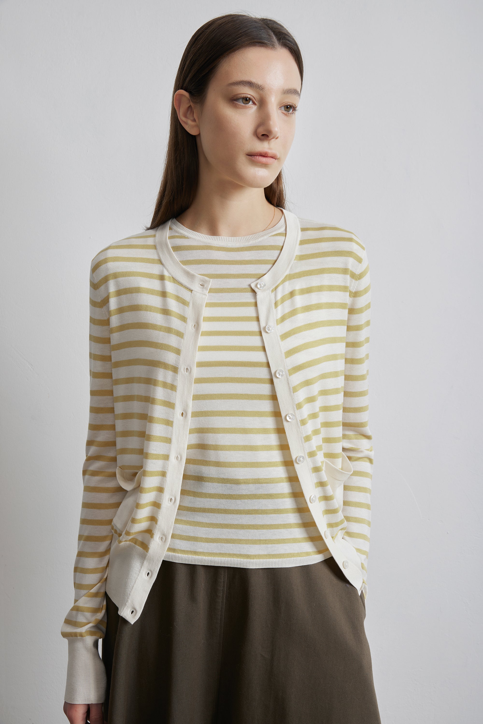 SILK-VIVIAN 2.0 經典開襟衫(黃色條紋)