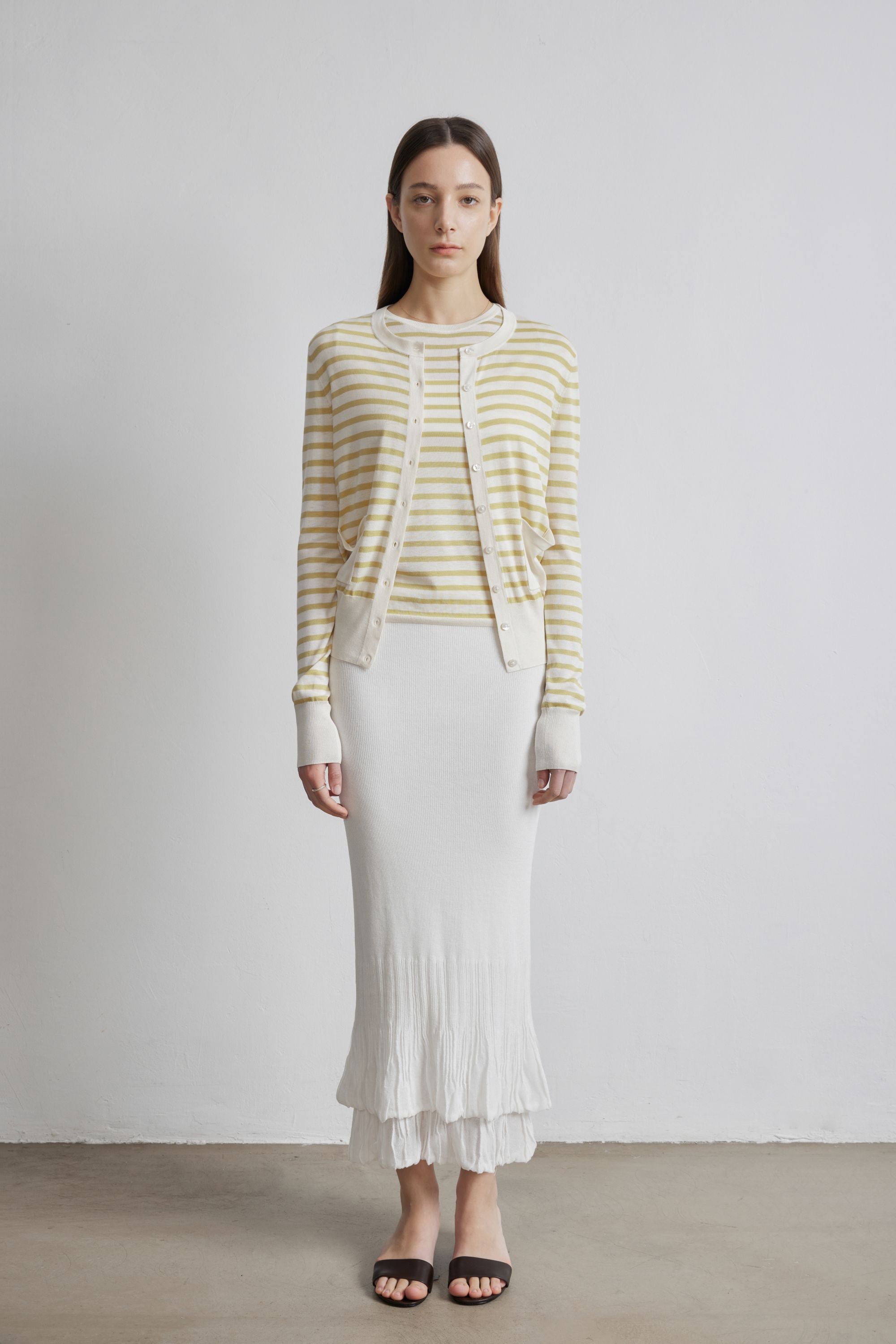 DOUBLE-LAYER midi skirt (White)