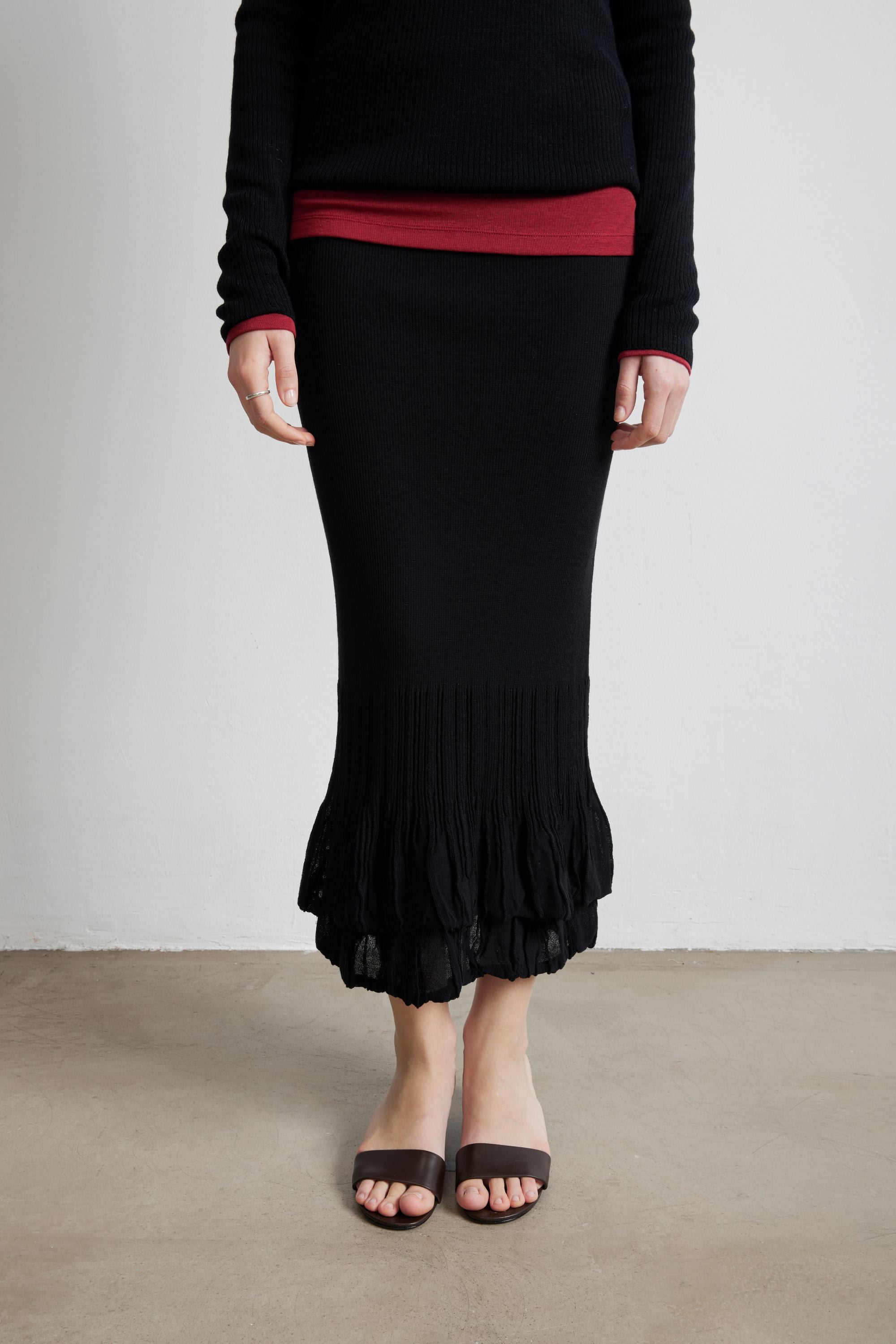 DOUBLE-LAYER midi skirt (Black)