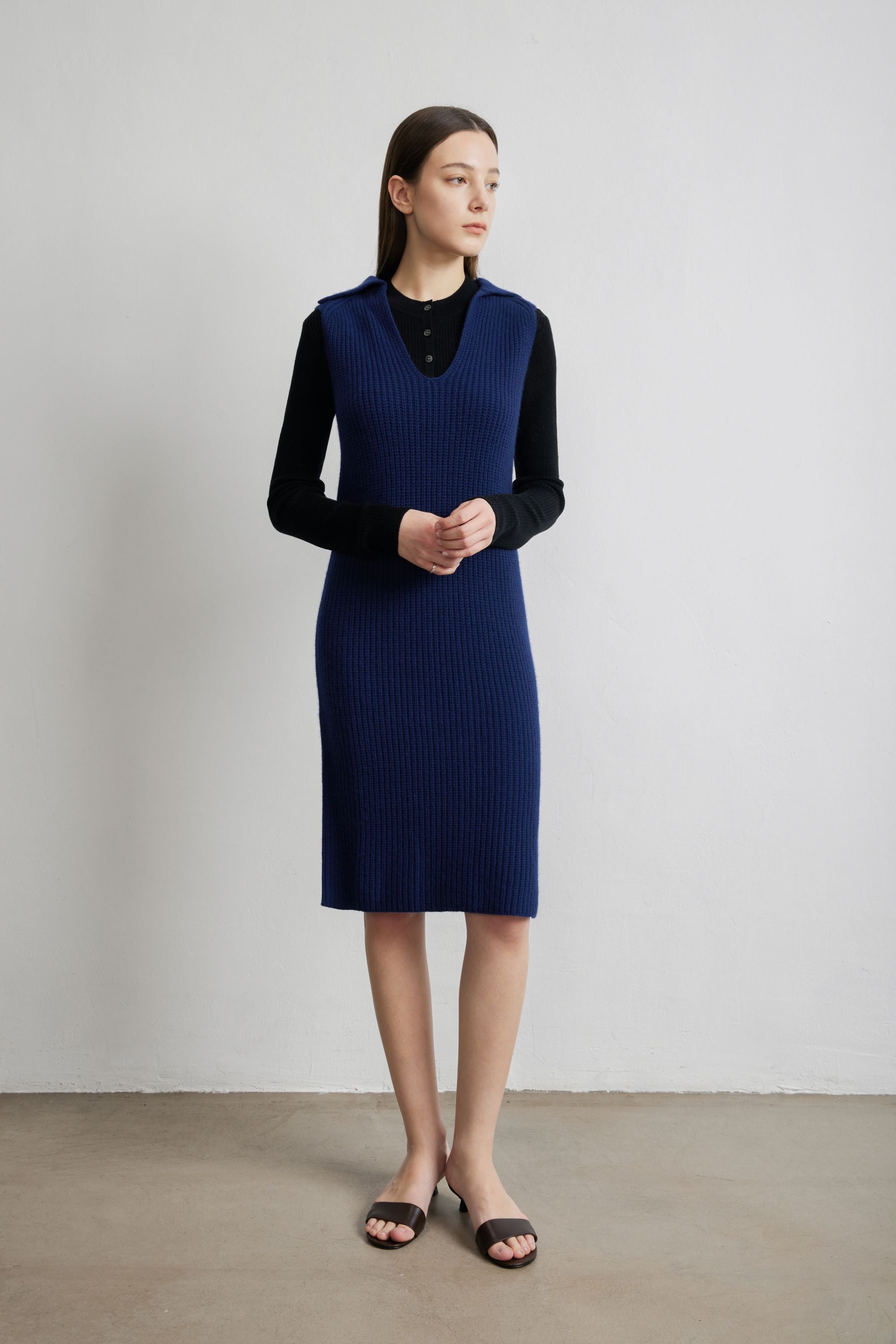 ABBY 羊絨中長連衣裙(藍色)