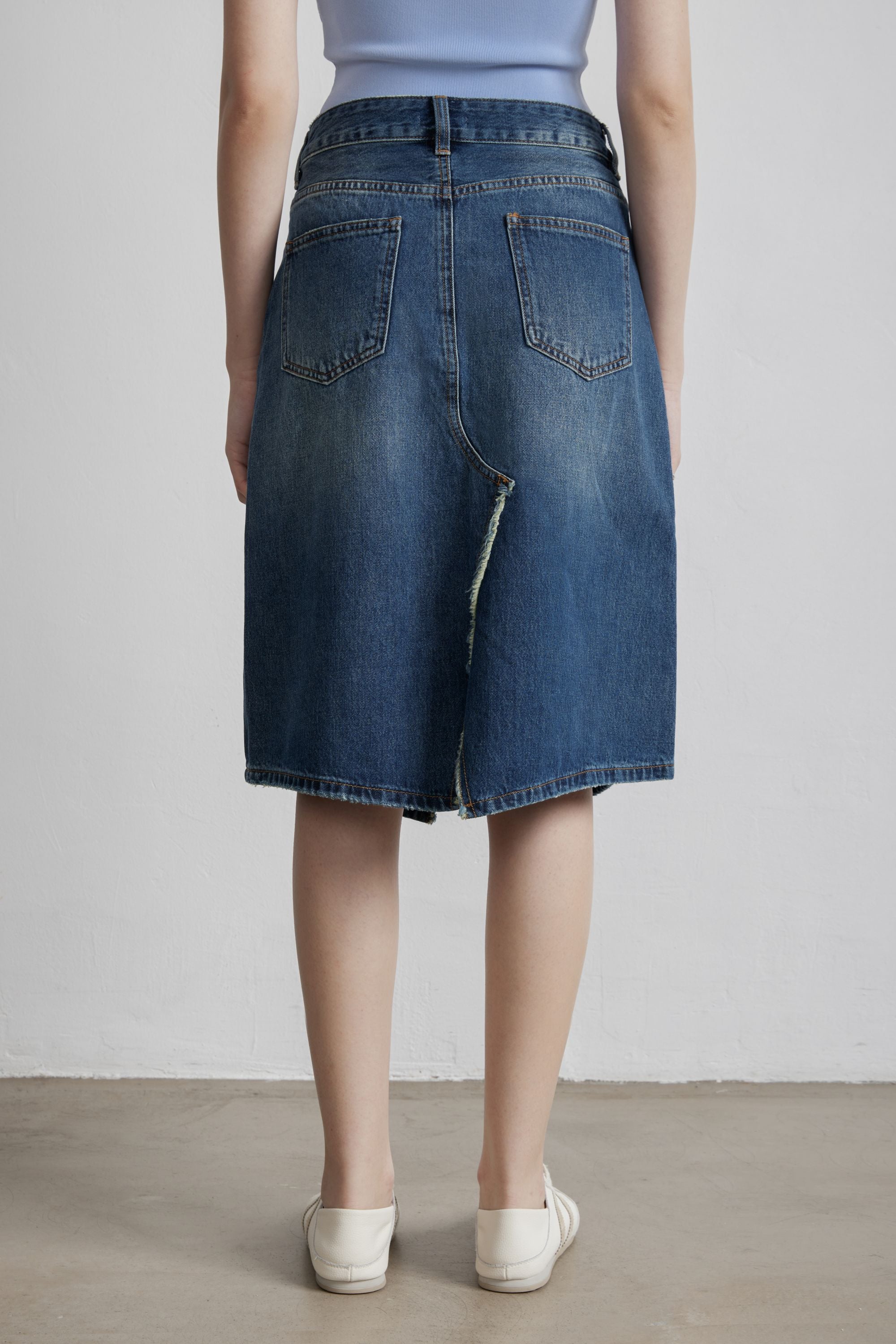 BEE 仿舊中長半身裙(藍色)