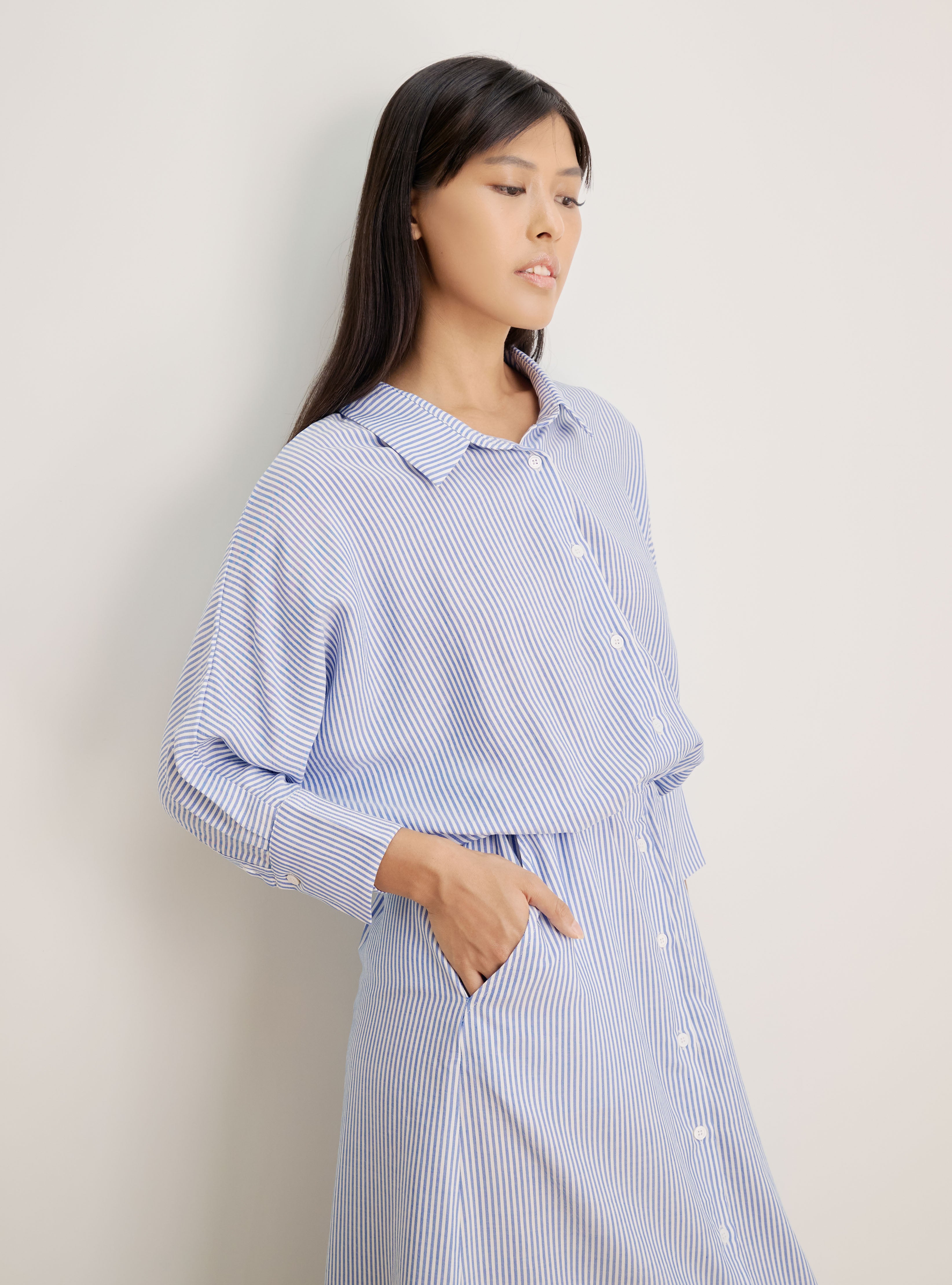 APN TENCEL maxi shirt dress (Blue Stripe)