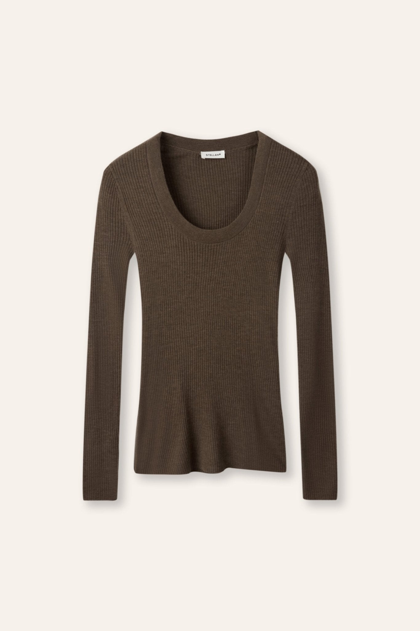 AMAIA U-neck fine-wool sweater (Tabacco) - STELLAM