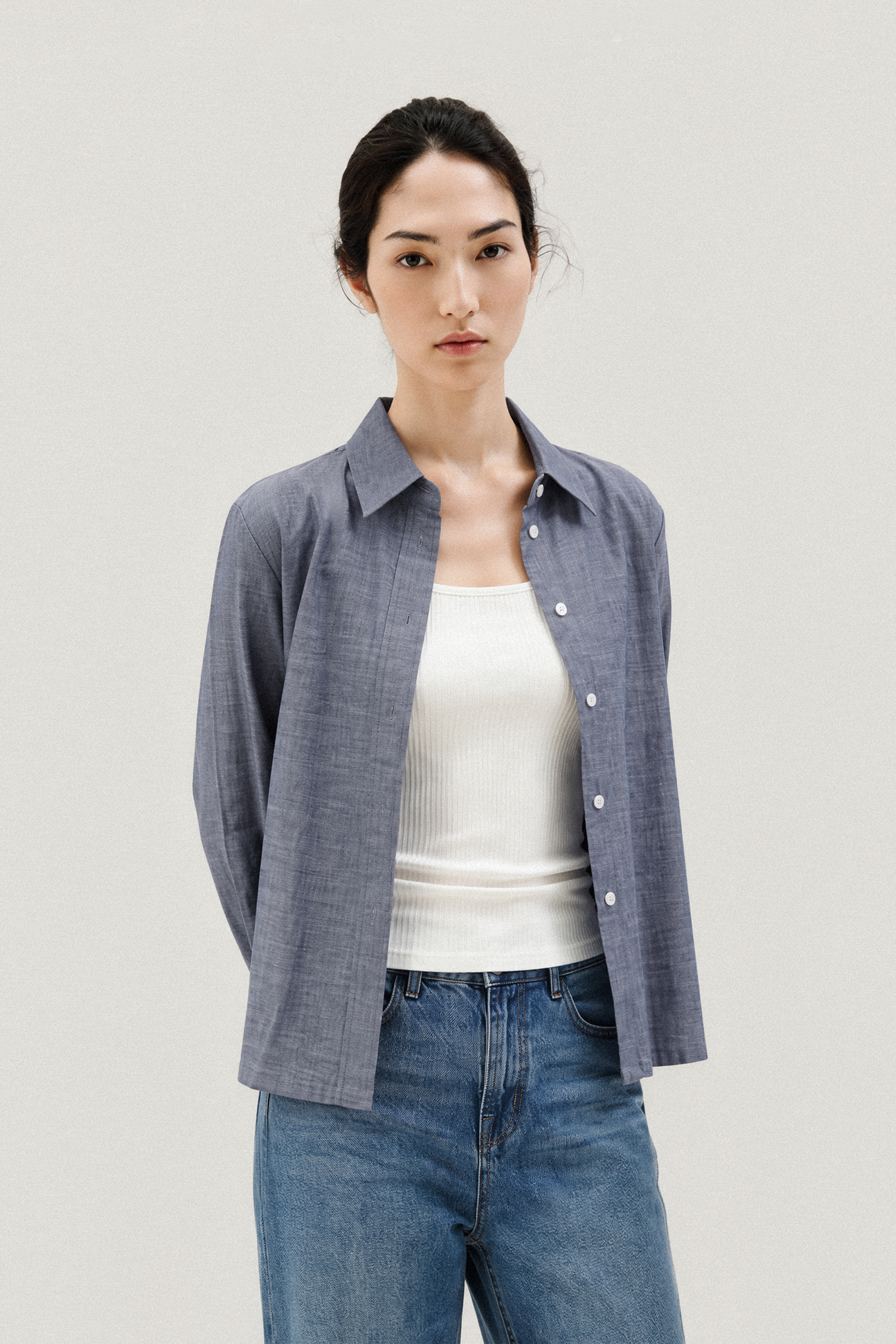 AXIS cotton cropped shirt (Denim blue)