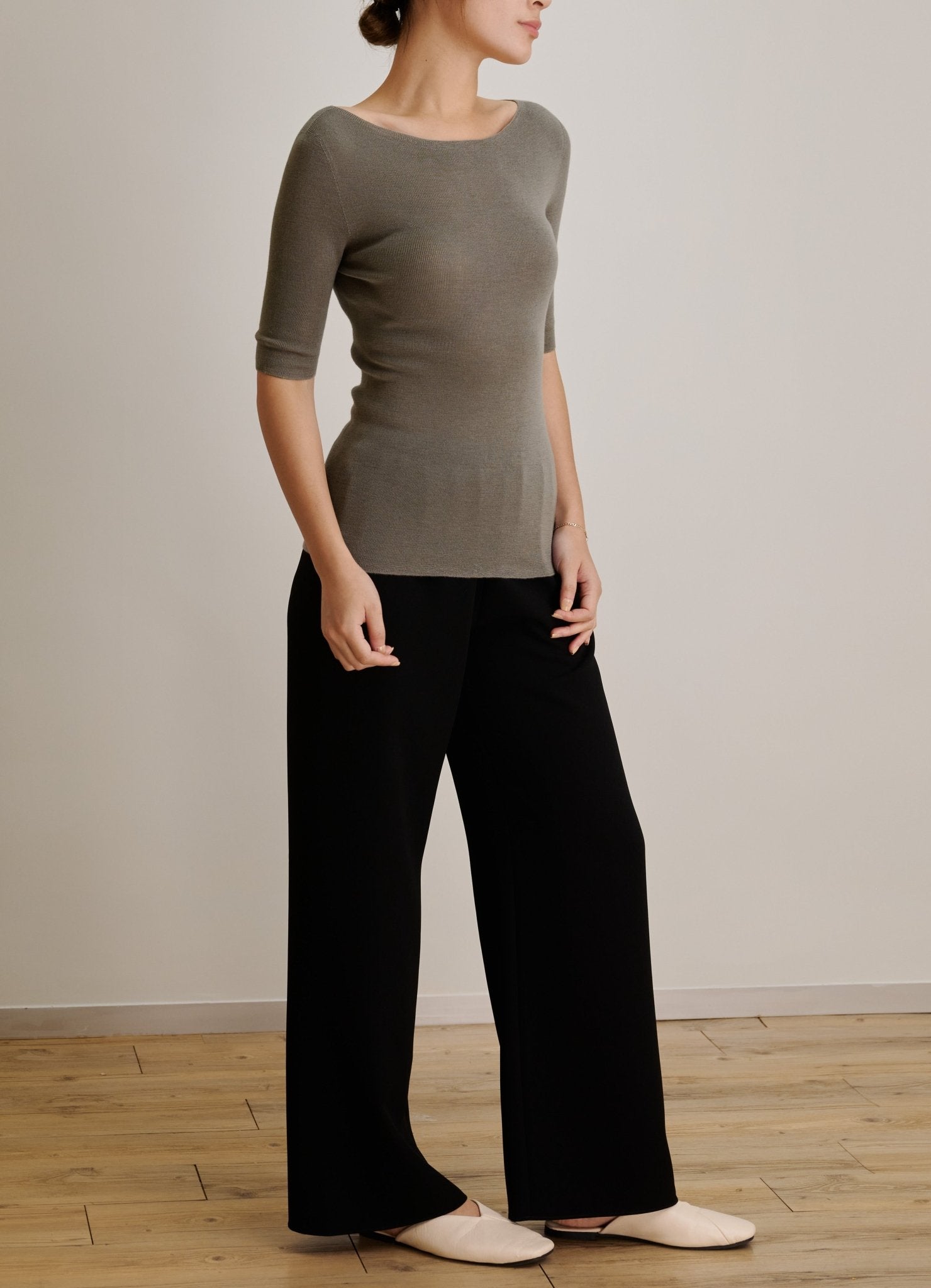 CADY wide-leg pants (Black) - STELLAM