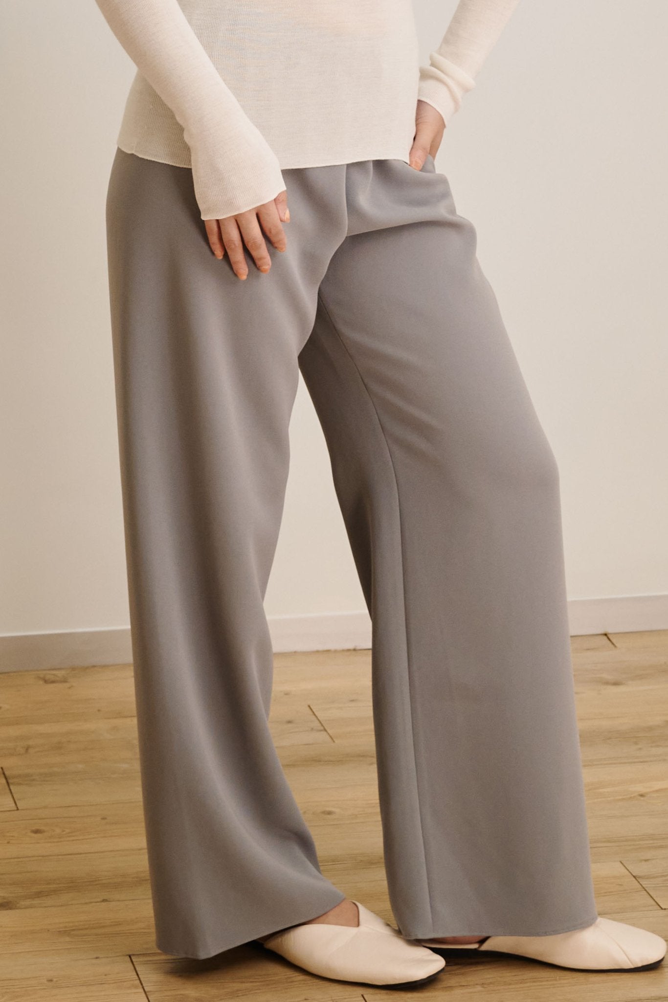 CADY wide-leg pants (Grey) - STELLAM
